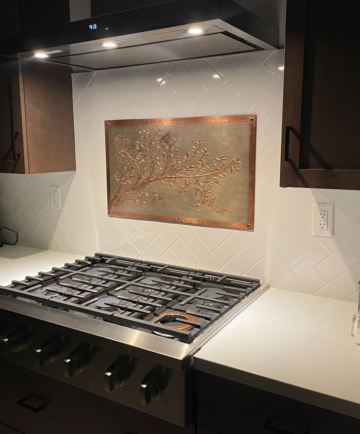 Bordered Tree Branches Copper Kitchen Backsplash
