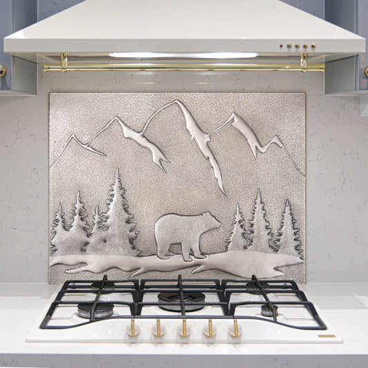 Bohemian Kitchen Backsplash Tile - Copper Bear in the Wild - Gray - Natuross