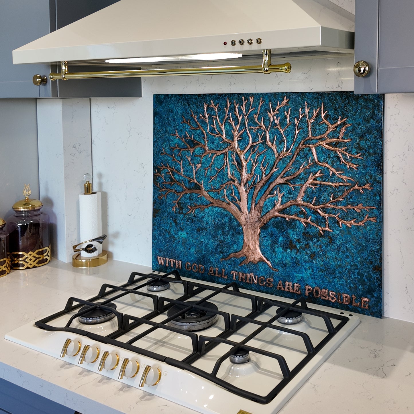 Nature-Inspired Kitchen Backsplash Tile – Copper Tree of Nature – Blue Patina - Natuross