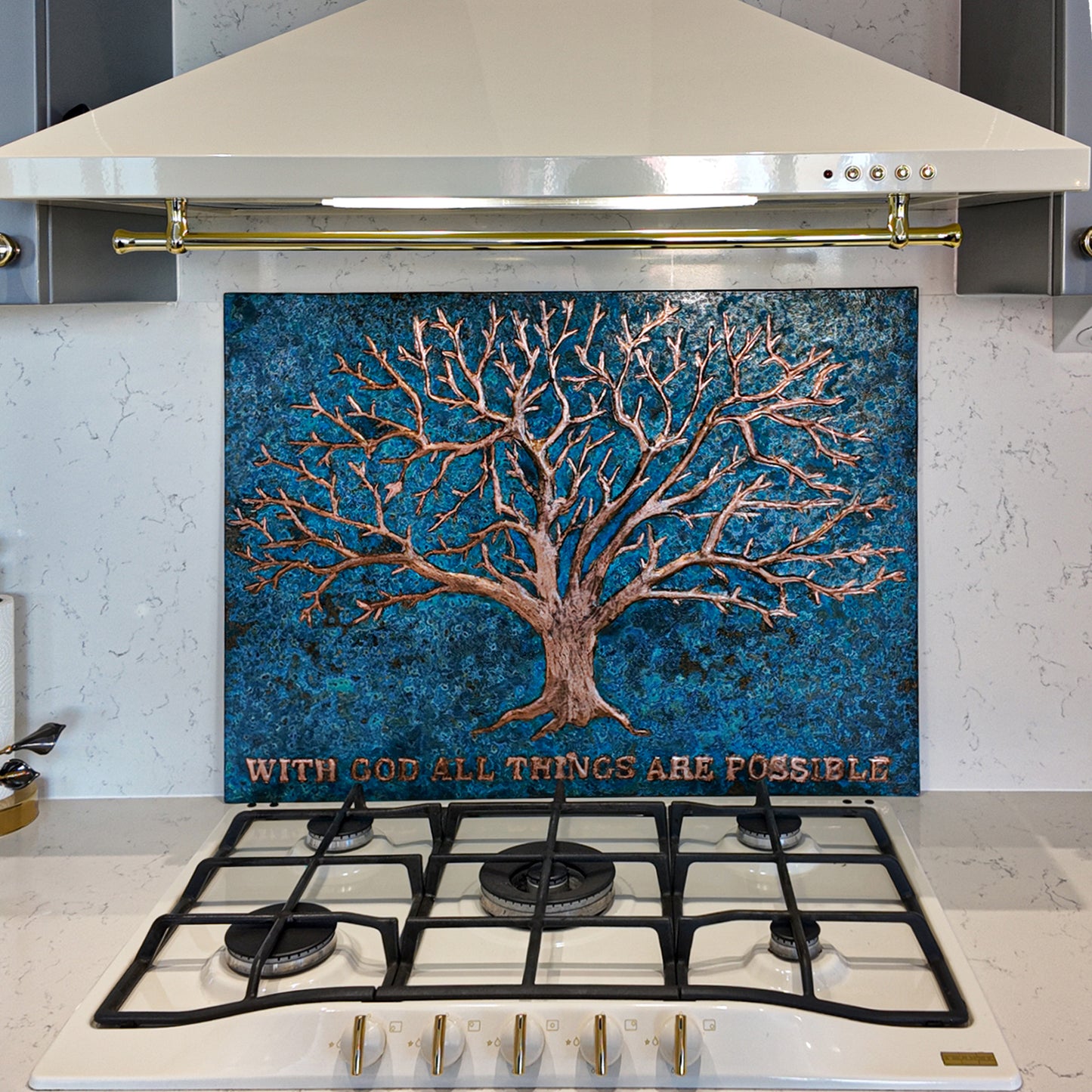 Nature-Inspired Kitchen Backsplash Tile – Copper Tree of Nature – Blue Patina - Natuross