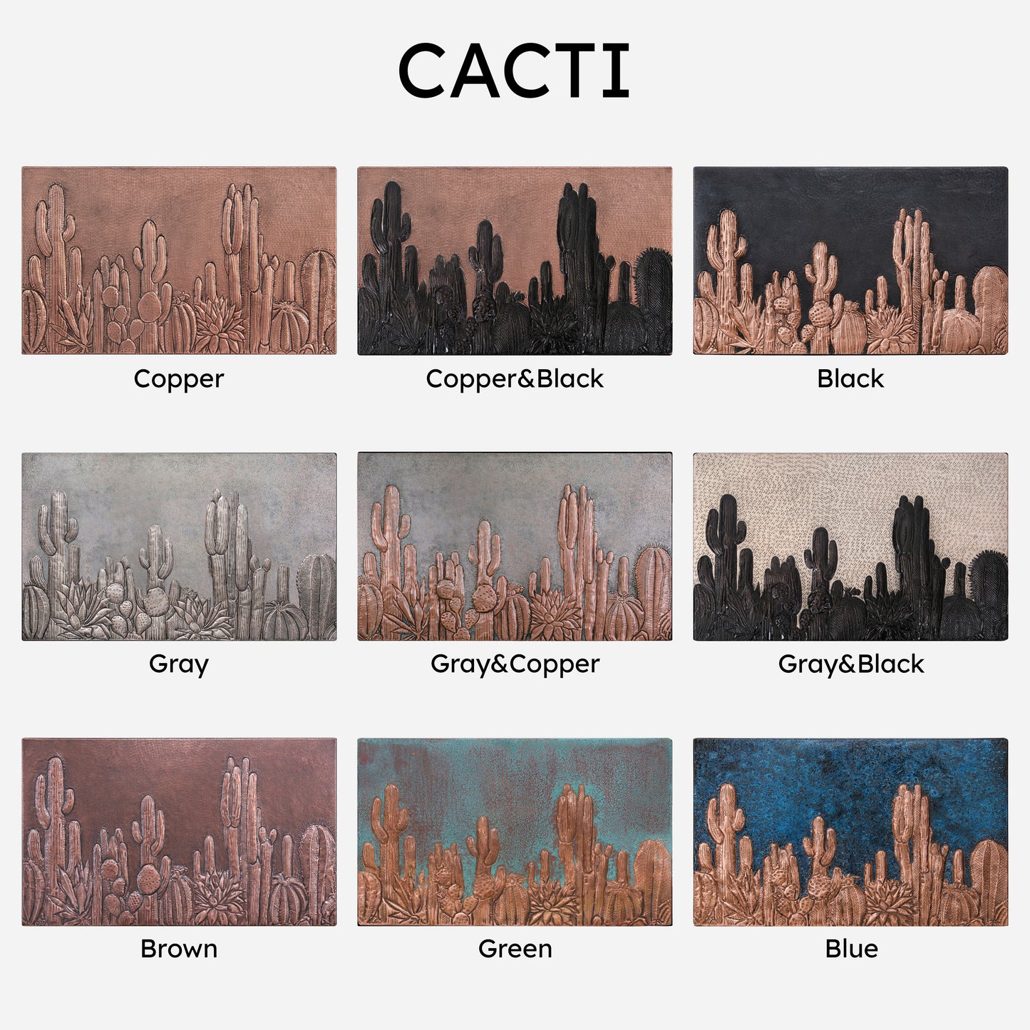 Southwestern Kitchen Backsplash Tile - Copper Cacti Desert Scene - Black - Natuross