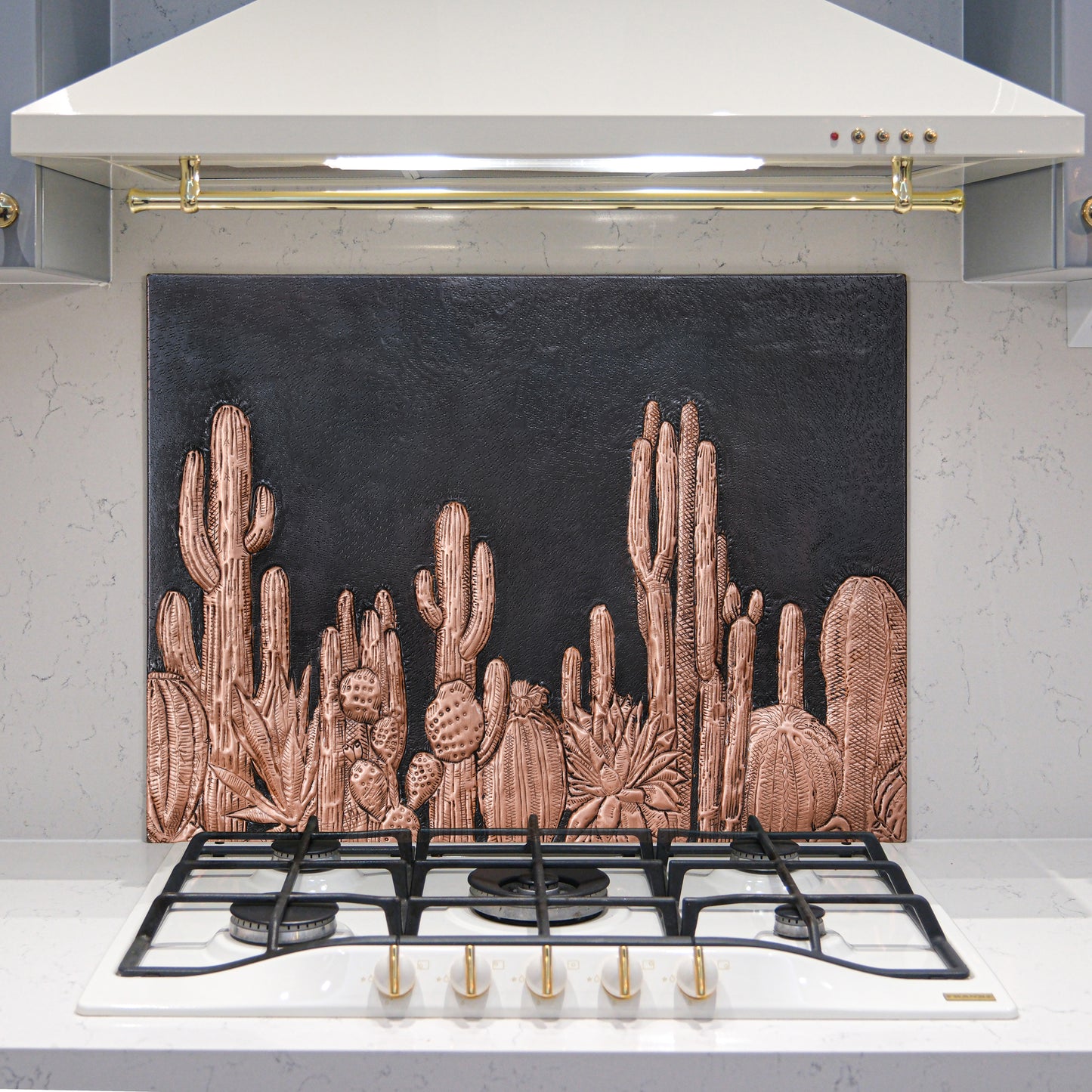 Southwestern Kitchen Backsplash Tile - Copper Cacti Desert Scene - Black - Natuross