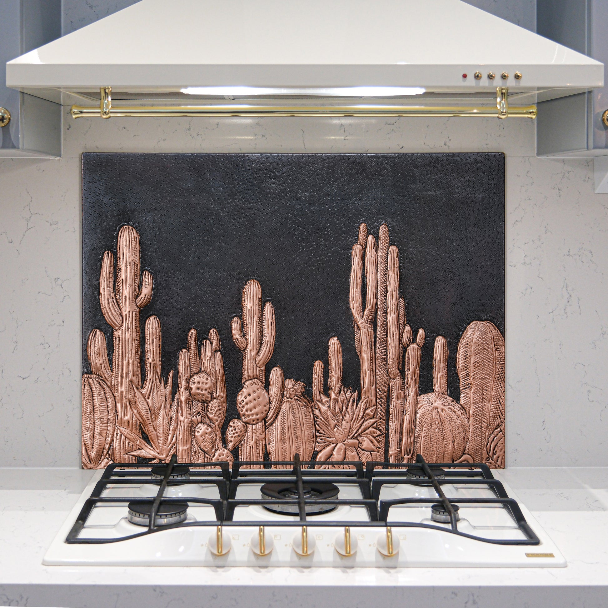 Southwestern Kitchen Backsplash Tile - Copper Cacti Desert Scene - Black - Natuross