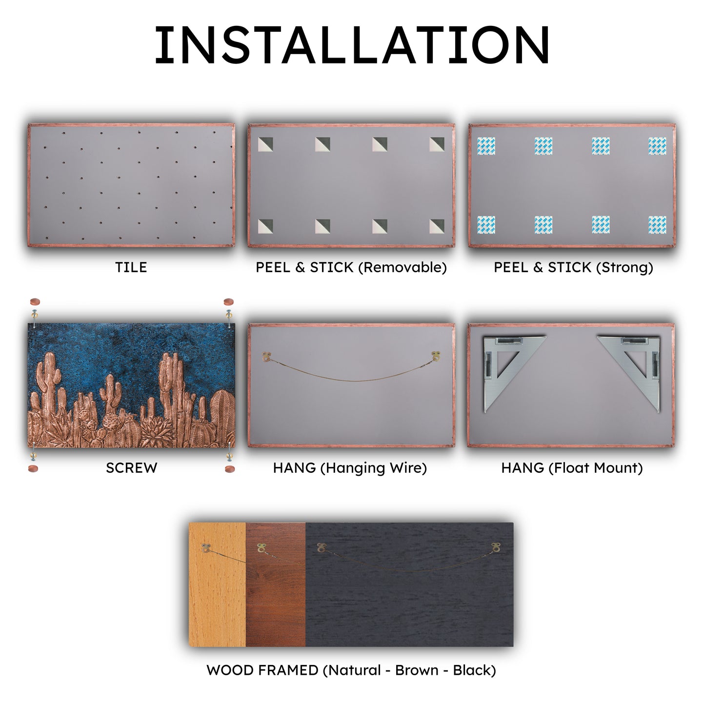 Southwestern Kitchen Backsplash Tile - Copper Cacti Desert Scene - Blue Patina