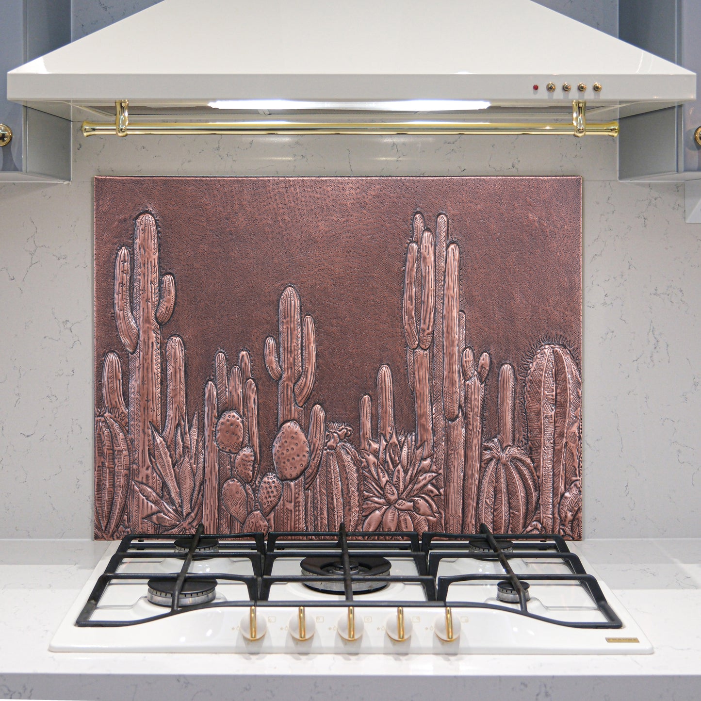 Southwestern Kitchen Backsplash Tile - Copper Cacti Desert Scene - Brown Patina - Natuross