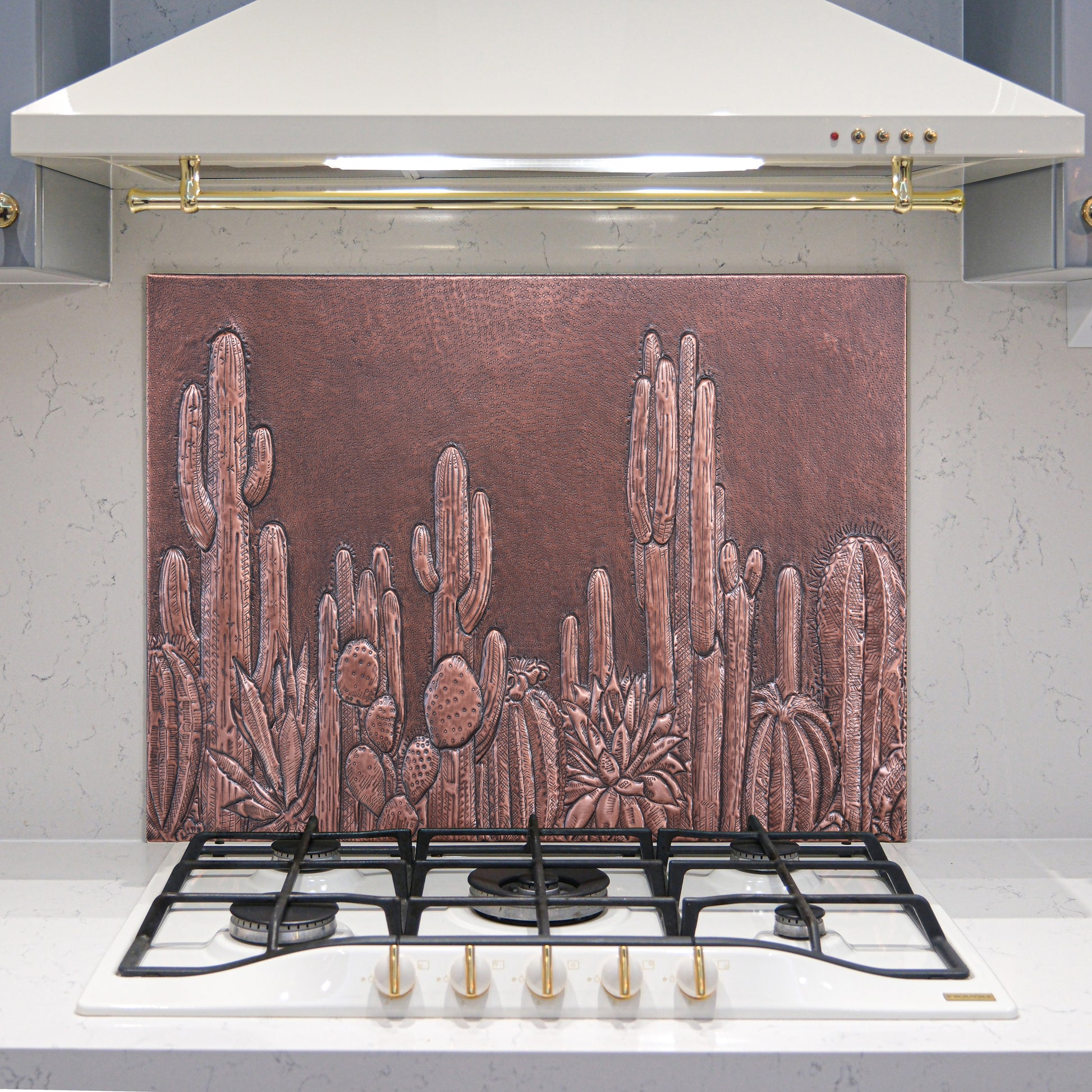 Southwestern Kitchen Backsplash Tile - Copper Cacti Desert Scene - Brown Patina - Natuross