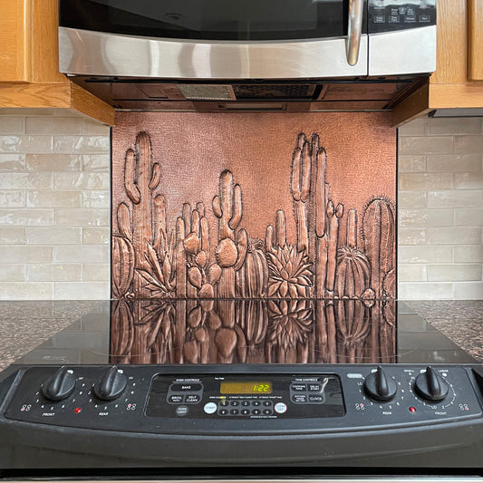 Southwestern Kitchen Backsplash Tile - Copper Cacti Desert Scene - Natural Copper - Natuross
