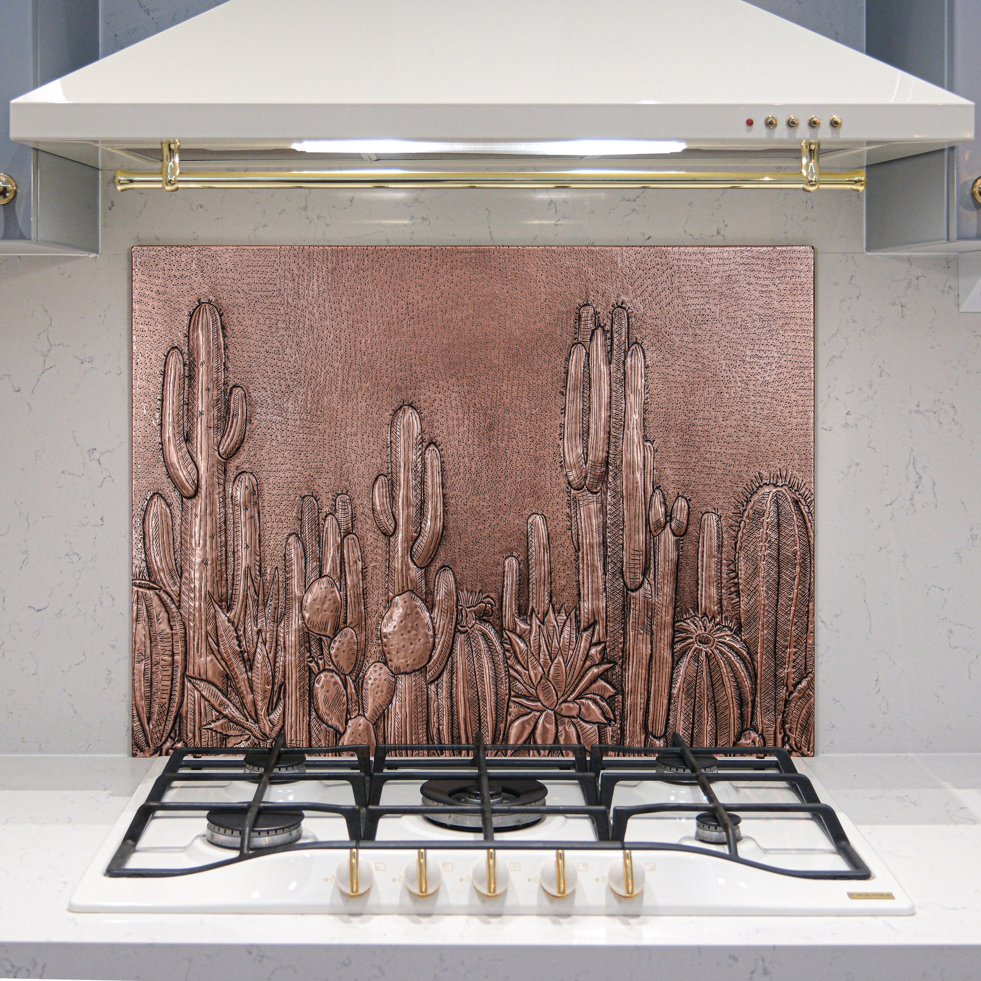 Southwestern Kitchen Backsplash Tile - Copper Cacti Desert Scene - Natural Copper - Natuross