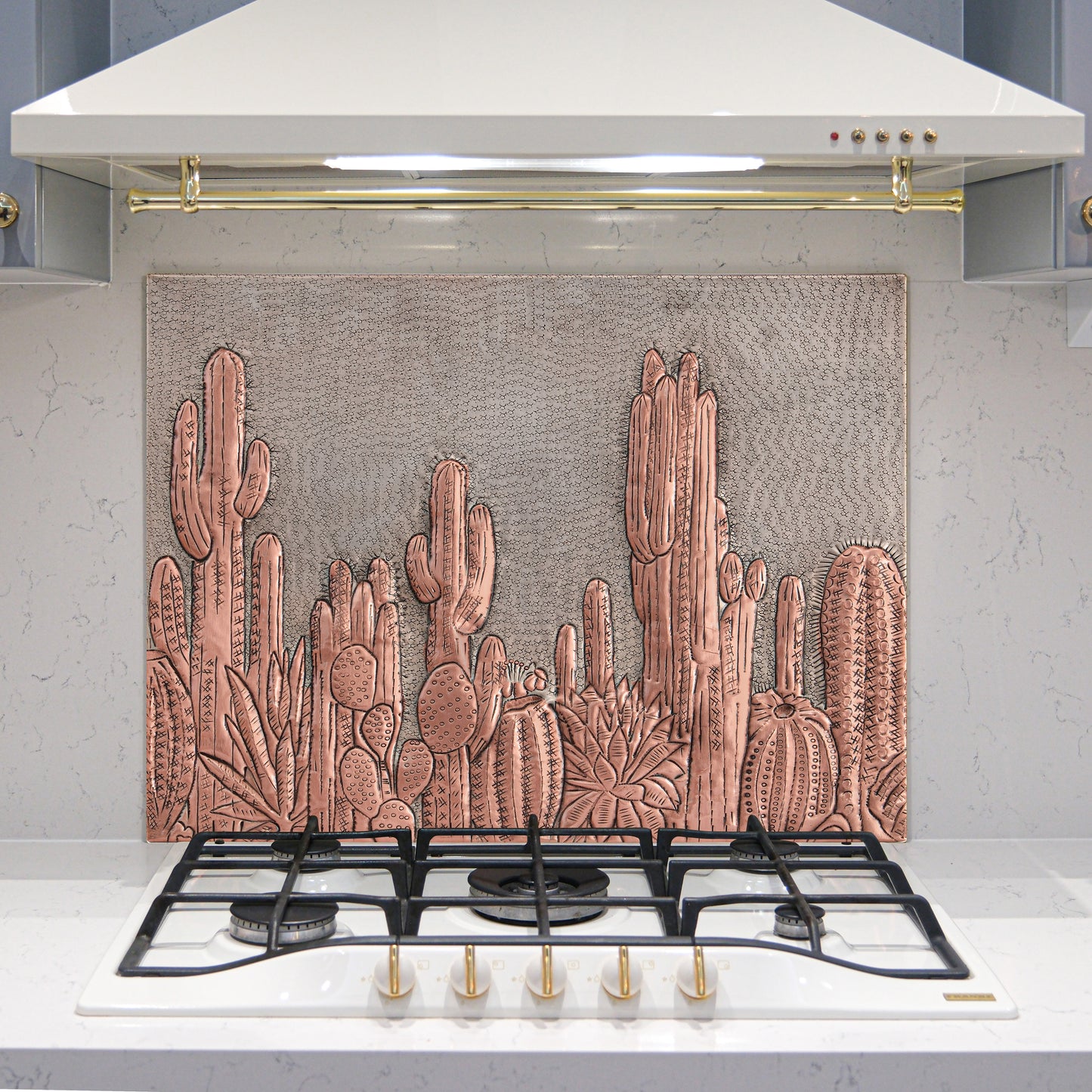Southwestern Kitchen Backsplash Tile - Copper Cacti Desert Scene - Gray & Copper - Natuross