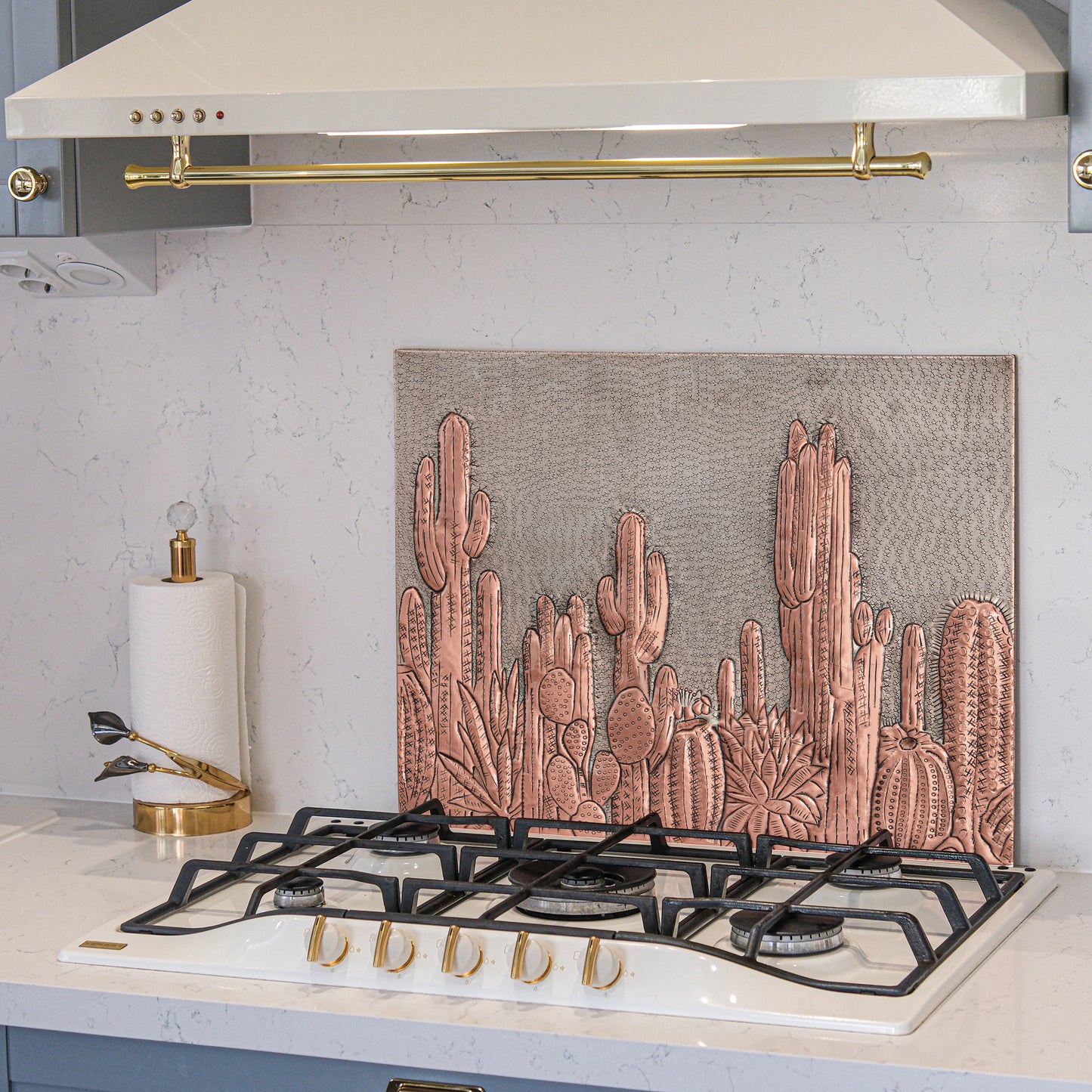 Southwestern Kitchen Backsplash Tile - Copper Cacti Desert Scene - Gray & Copper - Natuross