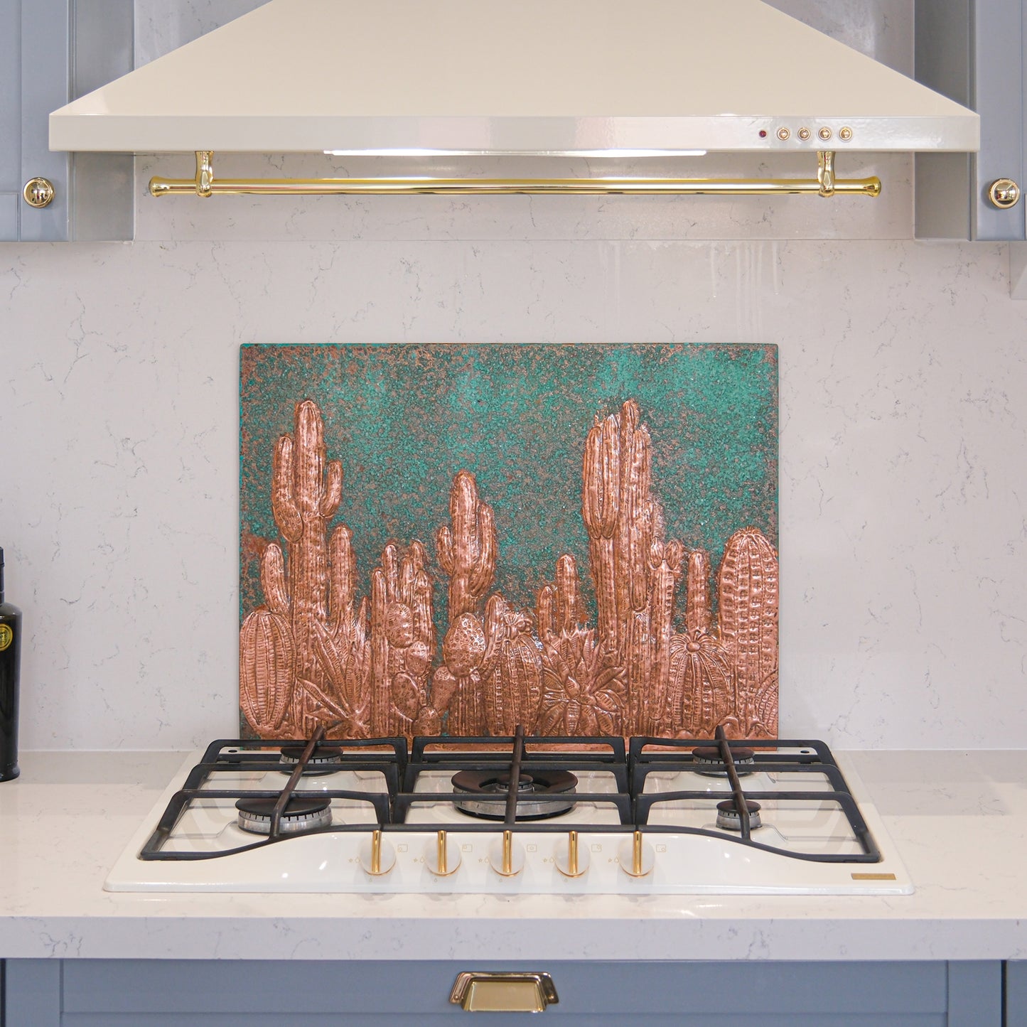 Southwestern Kitchen Backsplash Tile - Copper Cacti Desert Scene - Green Patina - Natuross