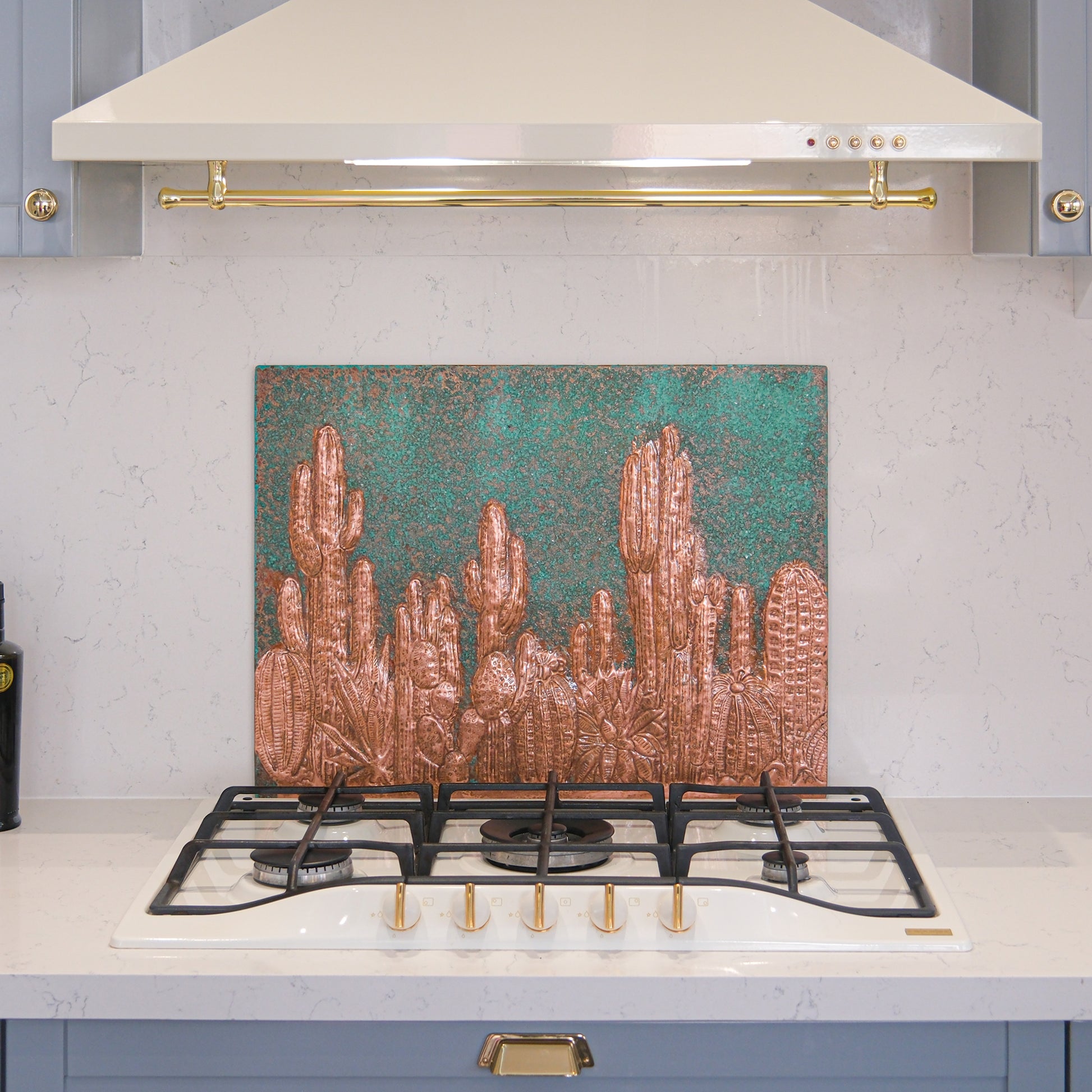 Southwestern Kitchen Backsplash Tile - Copper Cacti Desert Scene - Green Patina - Natuross