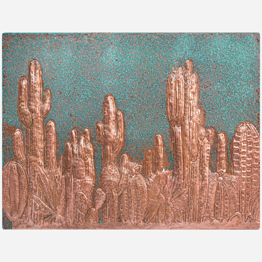 Southwestern Kitchen Backsplash Tile - Copper Cacti Desert Scene - Green Patina - Natuross
