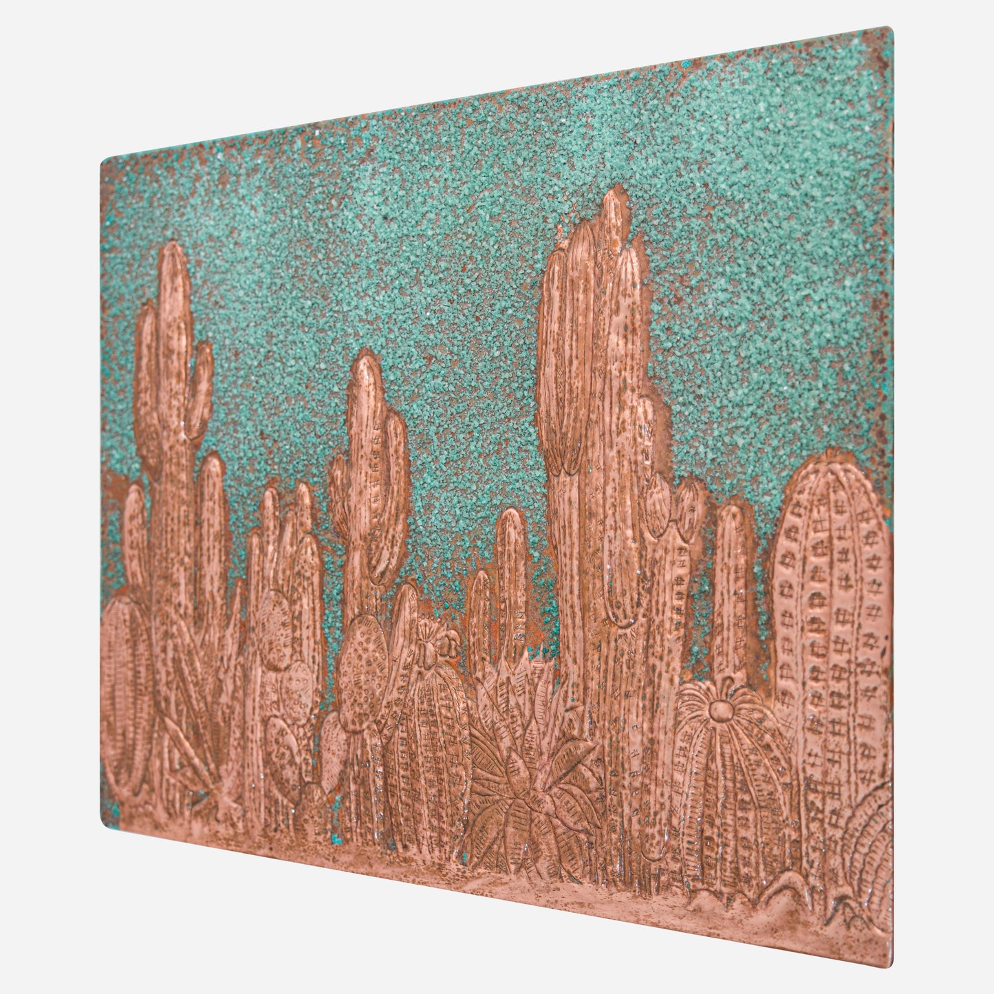 Southwestern Kitchen Backsplash Tile - Copper Cacti Desert Scene - Green Patina - Natuross