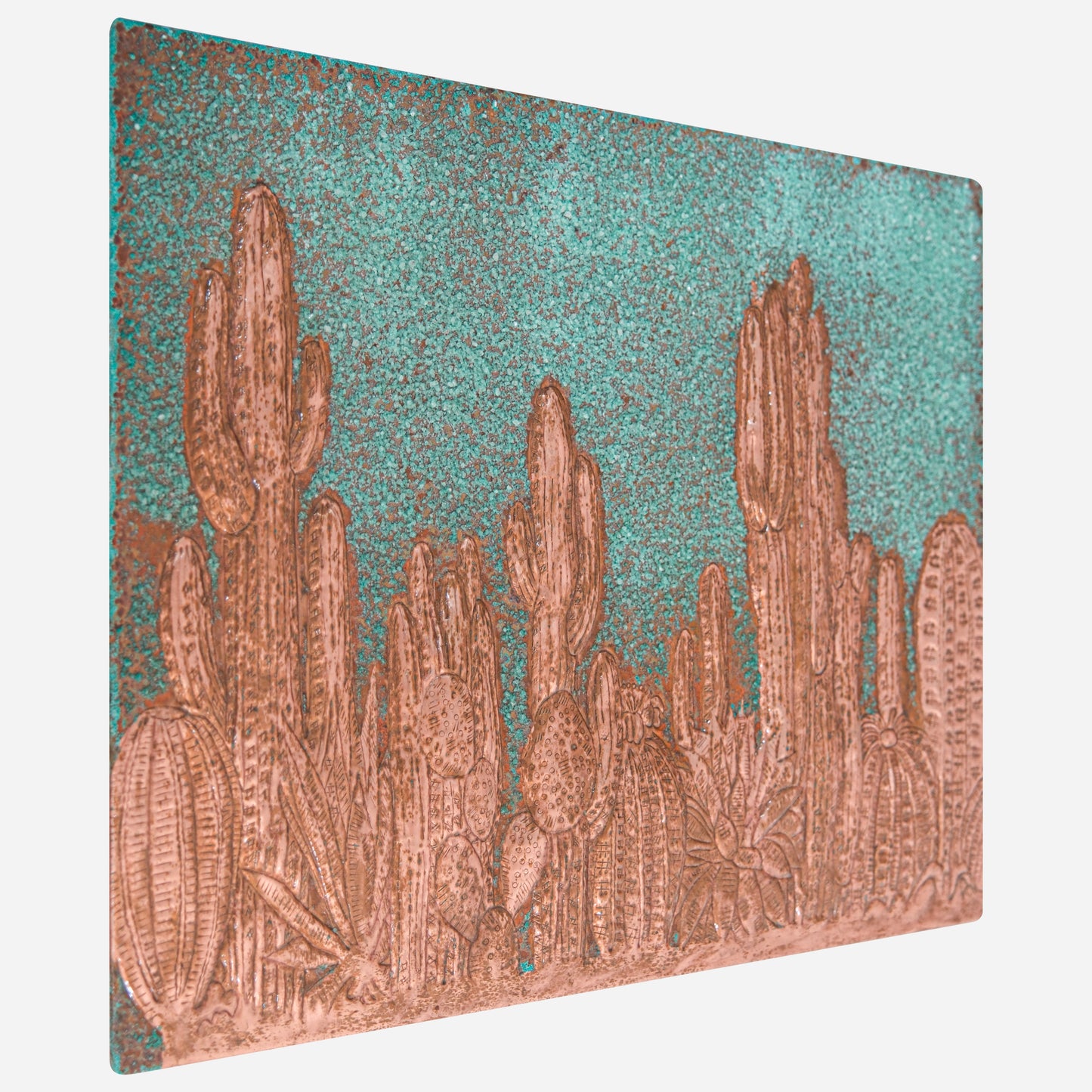 Southwestern Kitchen Backsplash Tile - Copper Cacti Desert Scene - Green Patina - Natuross