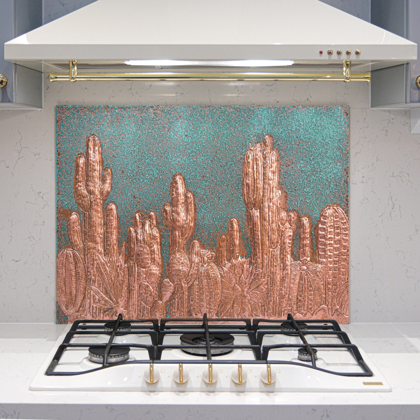Southwestern Kitchen Backsplash Tile - Copper Cacti Desert Scene - Green Patina - Natuross