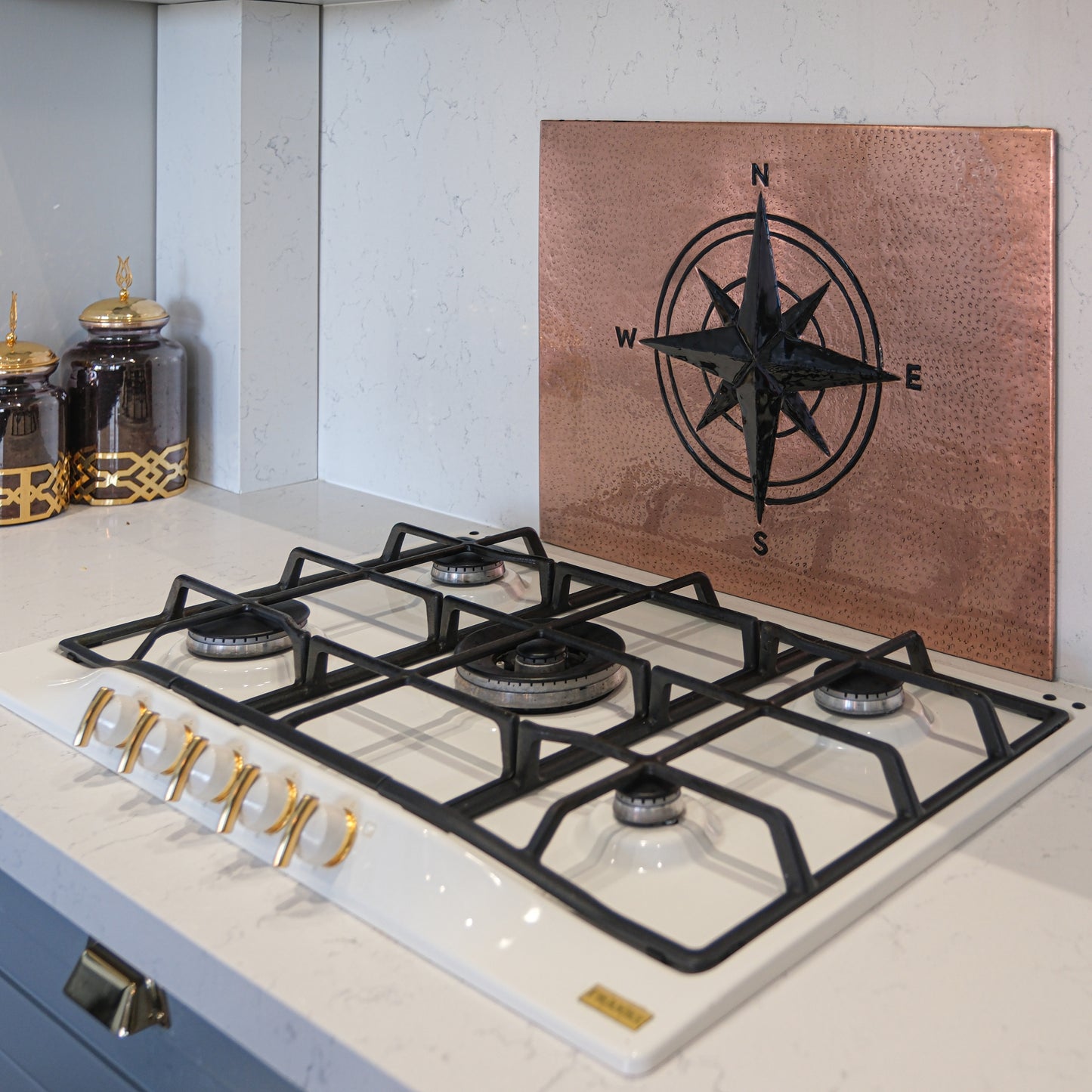 Coastal Kitchen Backsplash Tile - Copper Compass Rose - Copper & Black - Natuross