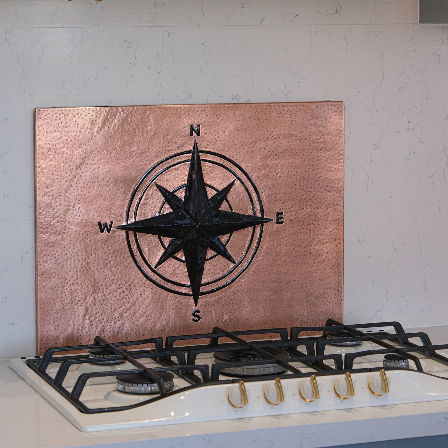 Coastal Kitchen Backsplash Tile - Copper Compass Rose - Copper & Black - Natuross