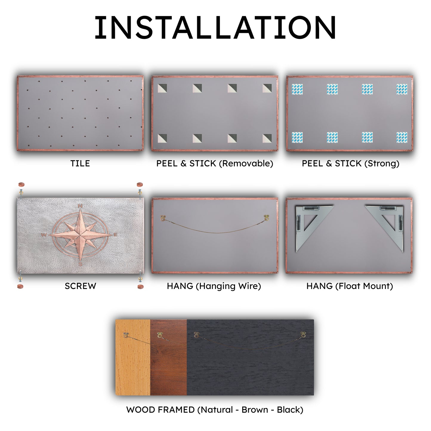 Coastal Kitchen Backsplash Tile - Copper Compass Rose - Gray & Copper - Natuross