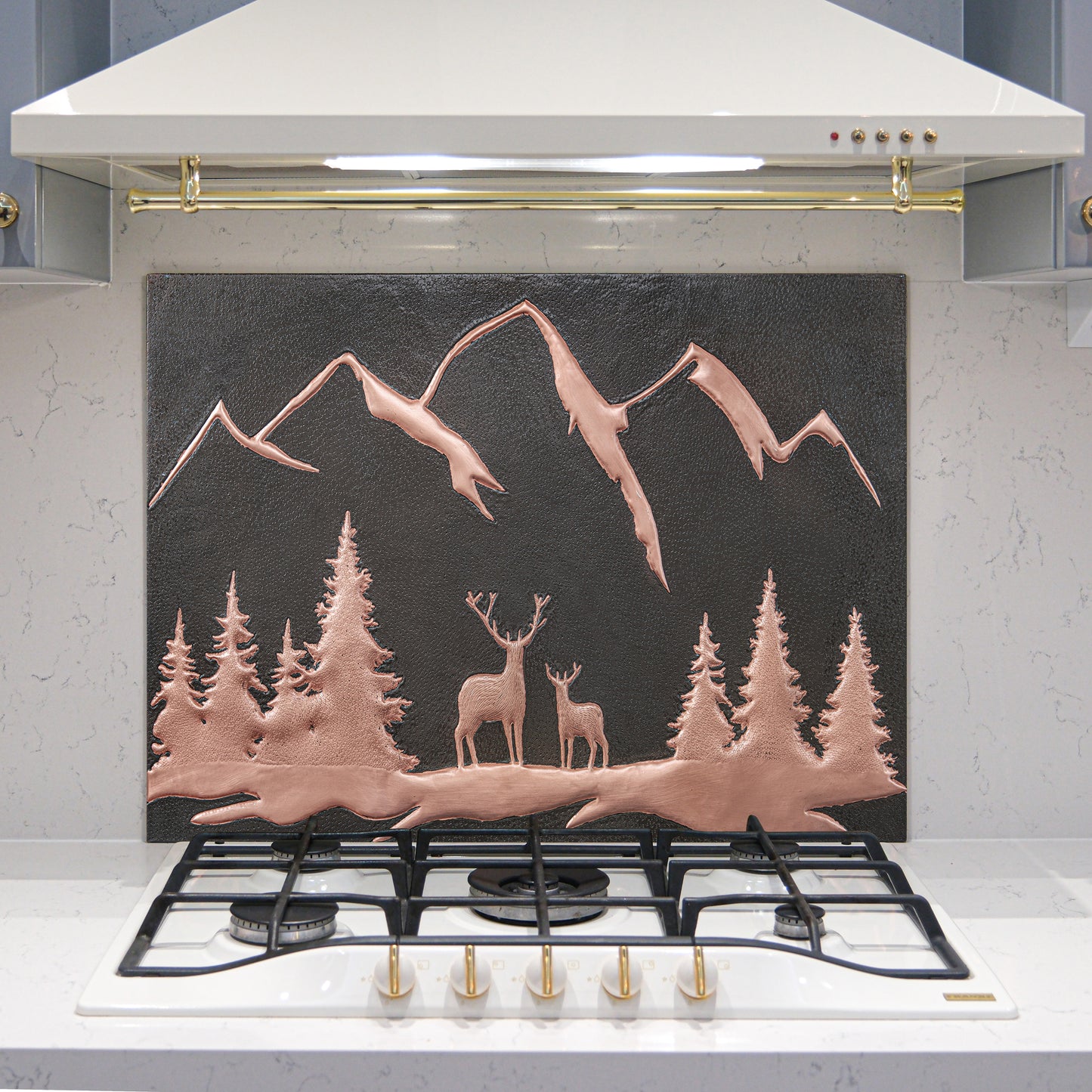 Lodge & Cabin Kitchen Backsplash Tile - Copper Deer in Forest - Black - Natuross