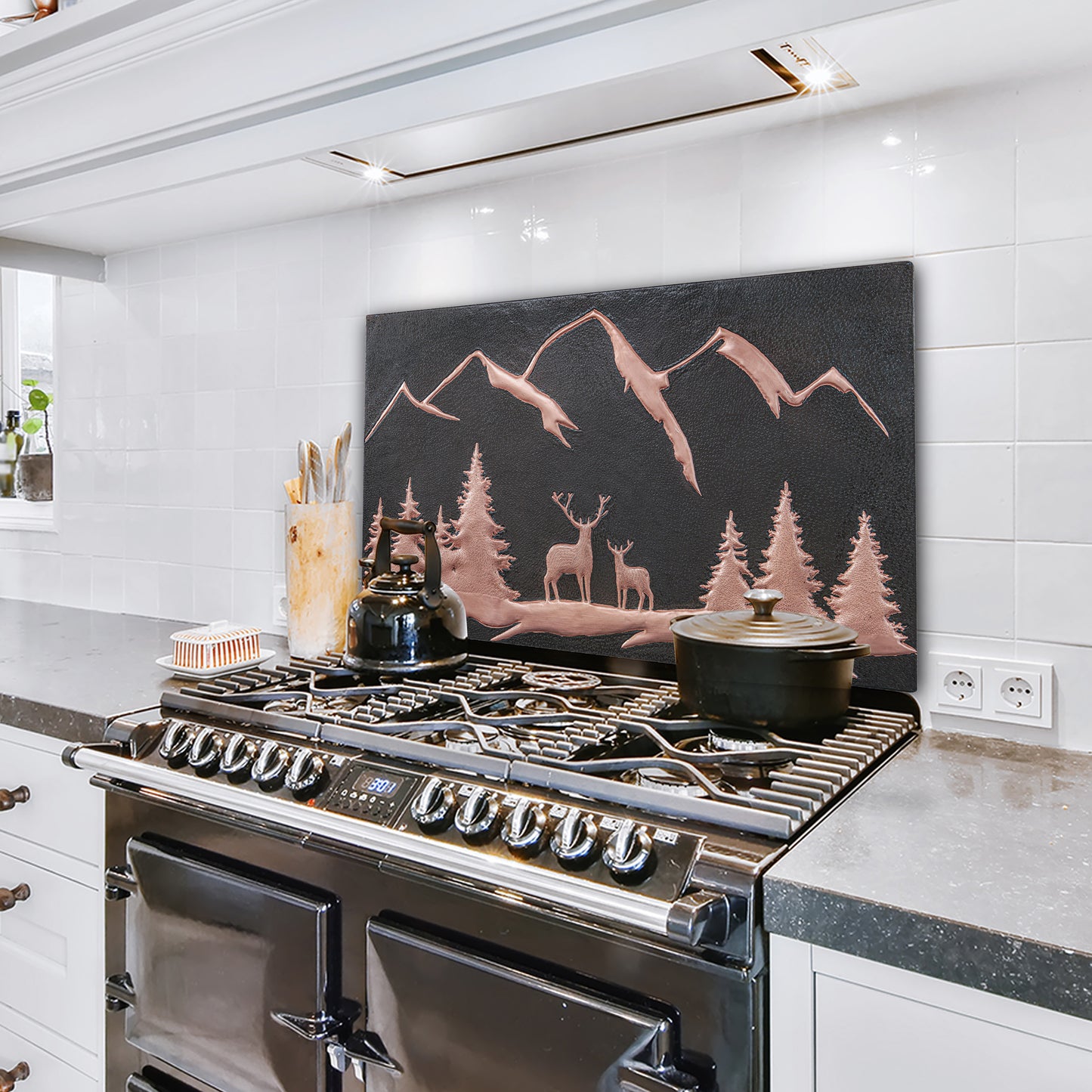 Lodge & Cabin Kitchen Backsplash Tile - Copper Deer in Forest - Black - Natuross