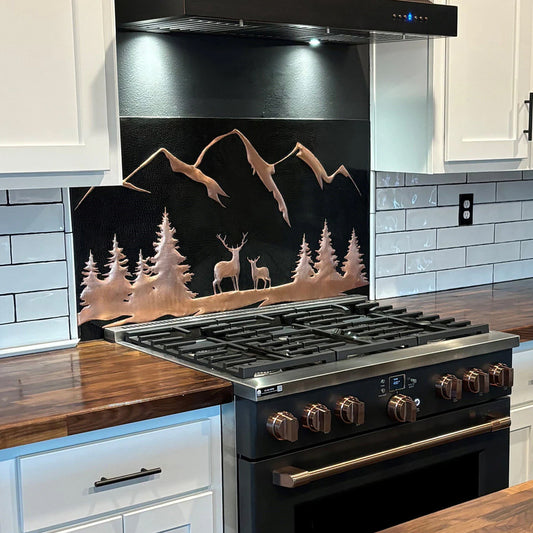 Lodge & Cabin Kitchen Backsplash Tile - Copper Deer in Forest - Black - Natuross