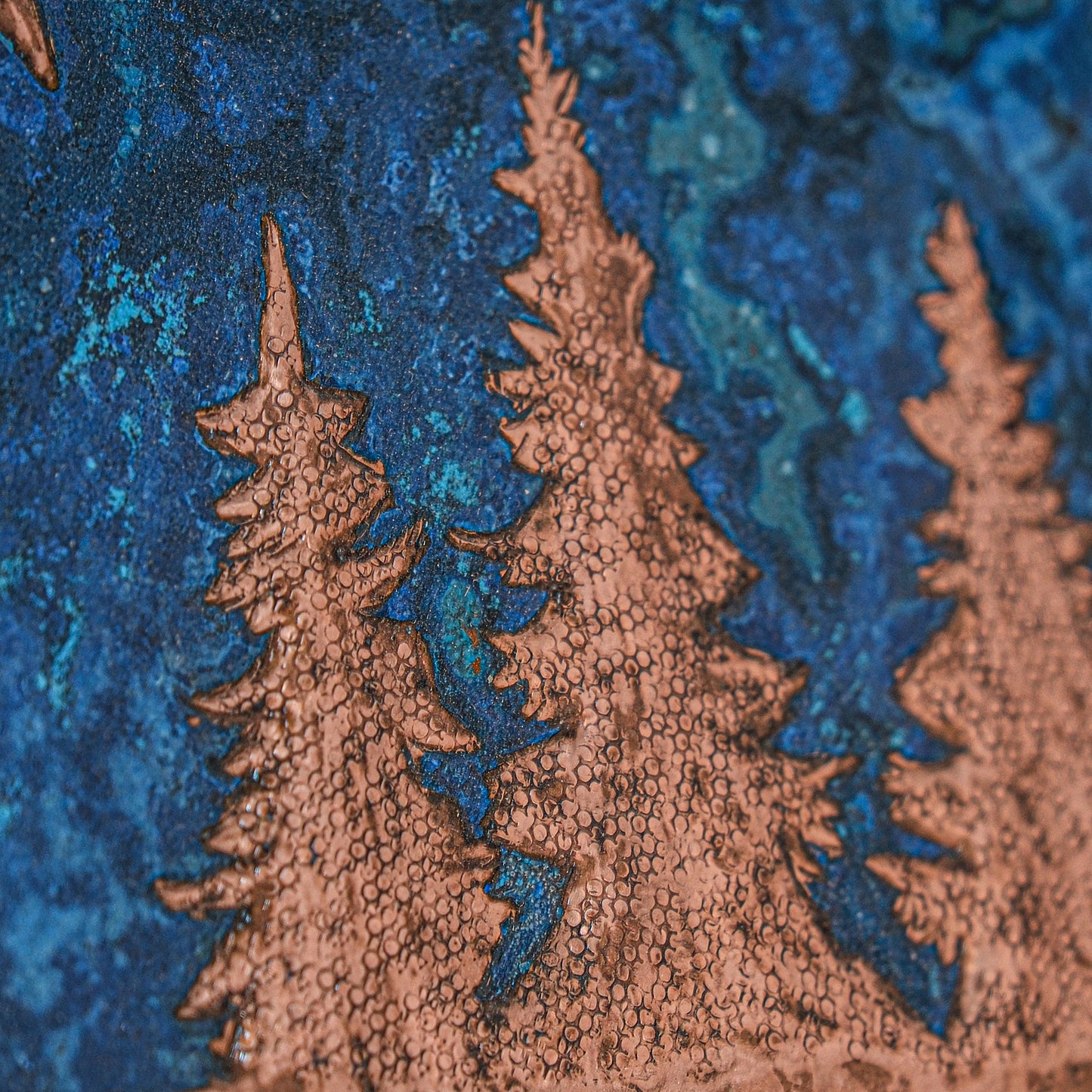 Lodge & Cabin Kitchen Backsplash Tile - Copper Deer in Forest - Blue Patina - Natuross