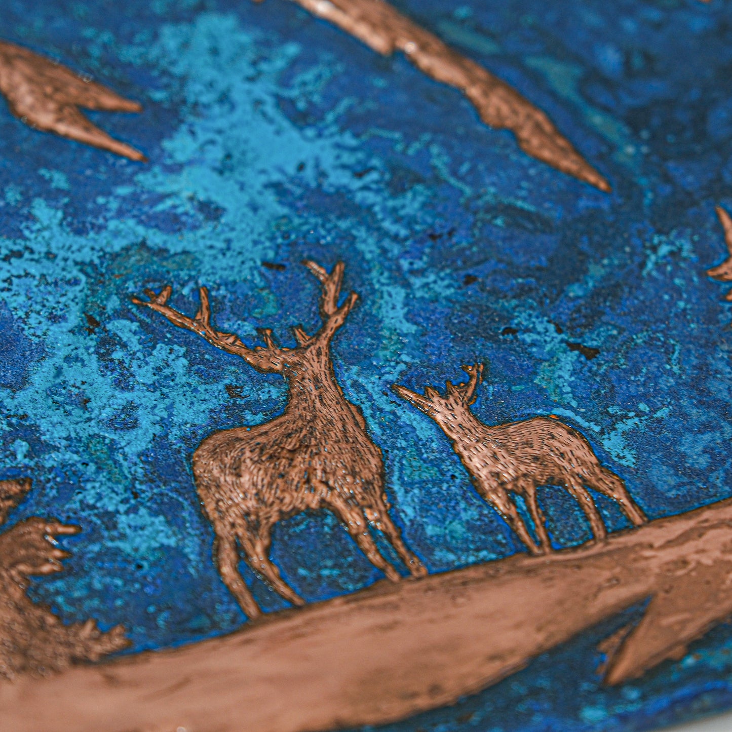 Lodge & Cabin Kitchen Backsplash Tile - Copper Deer in Forest - Blue Patina - Natuross