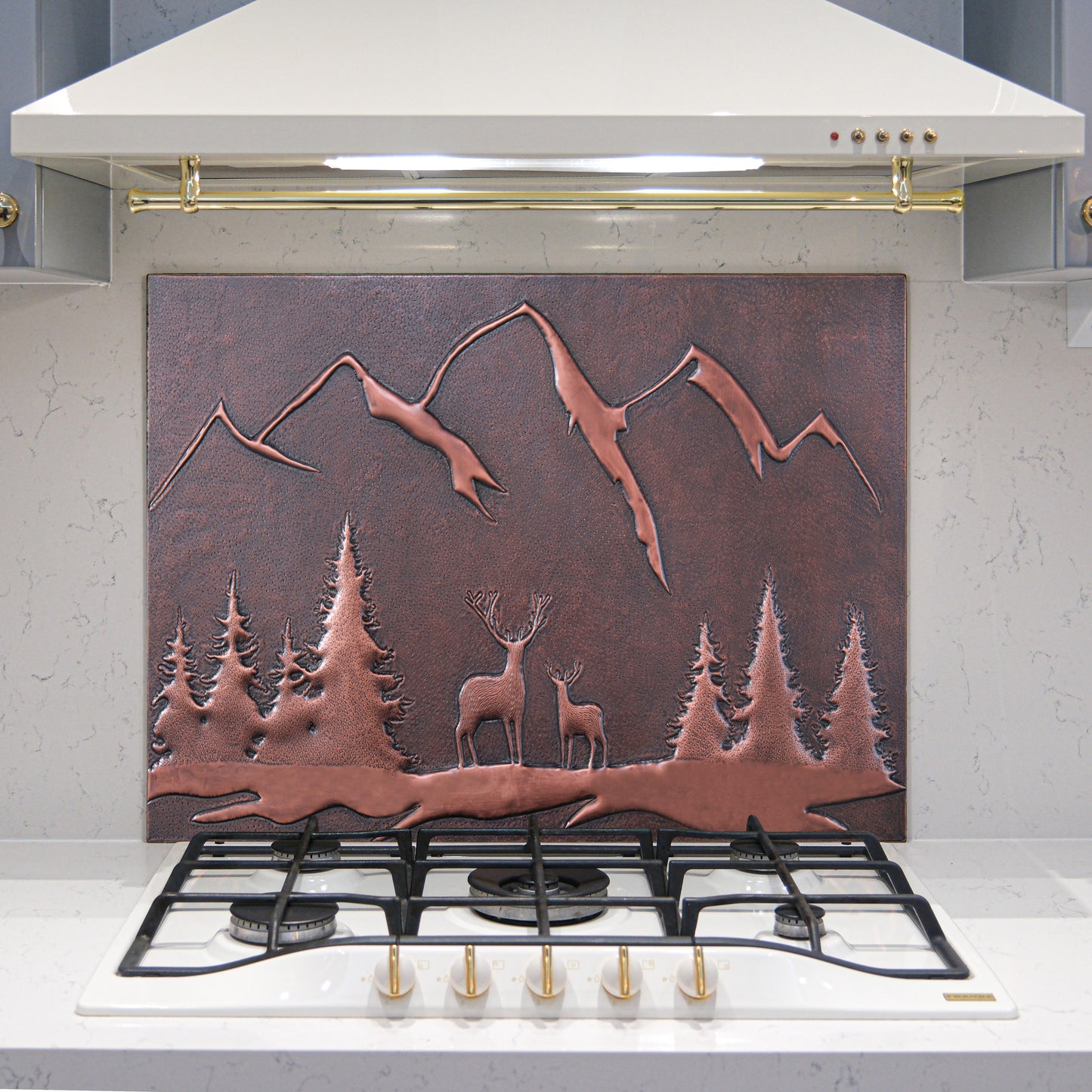 Lodge & Cabin Kitchen Backsplash Tile - Copper Deer in Forest - Brown Patina - Natuross