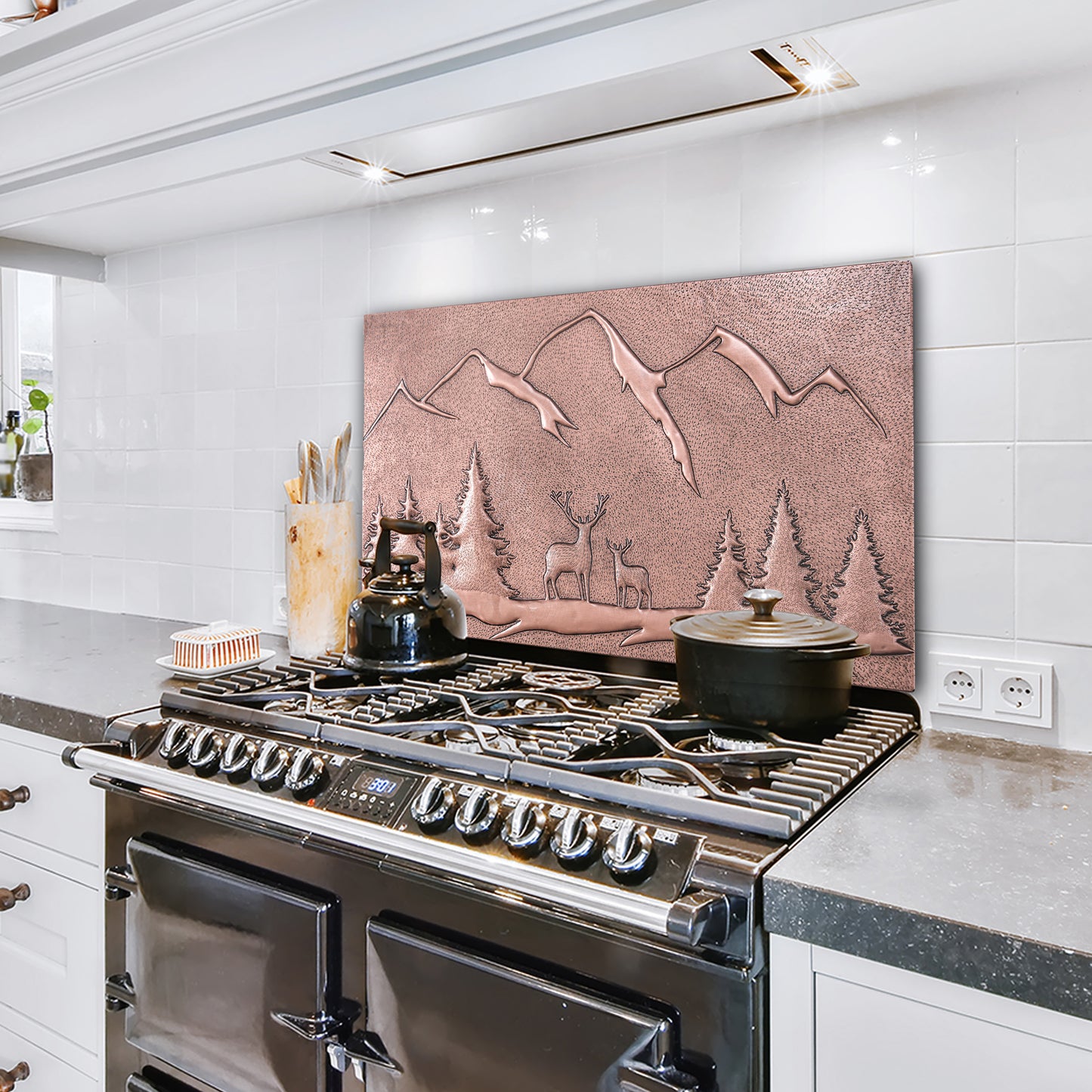 Lodge & Cabin Kitchen Backsplash Tile - Copper Deer in Forest - Natural Copper - Natuross