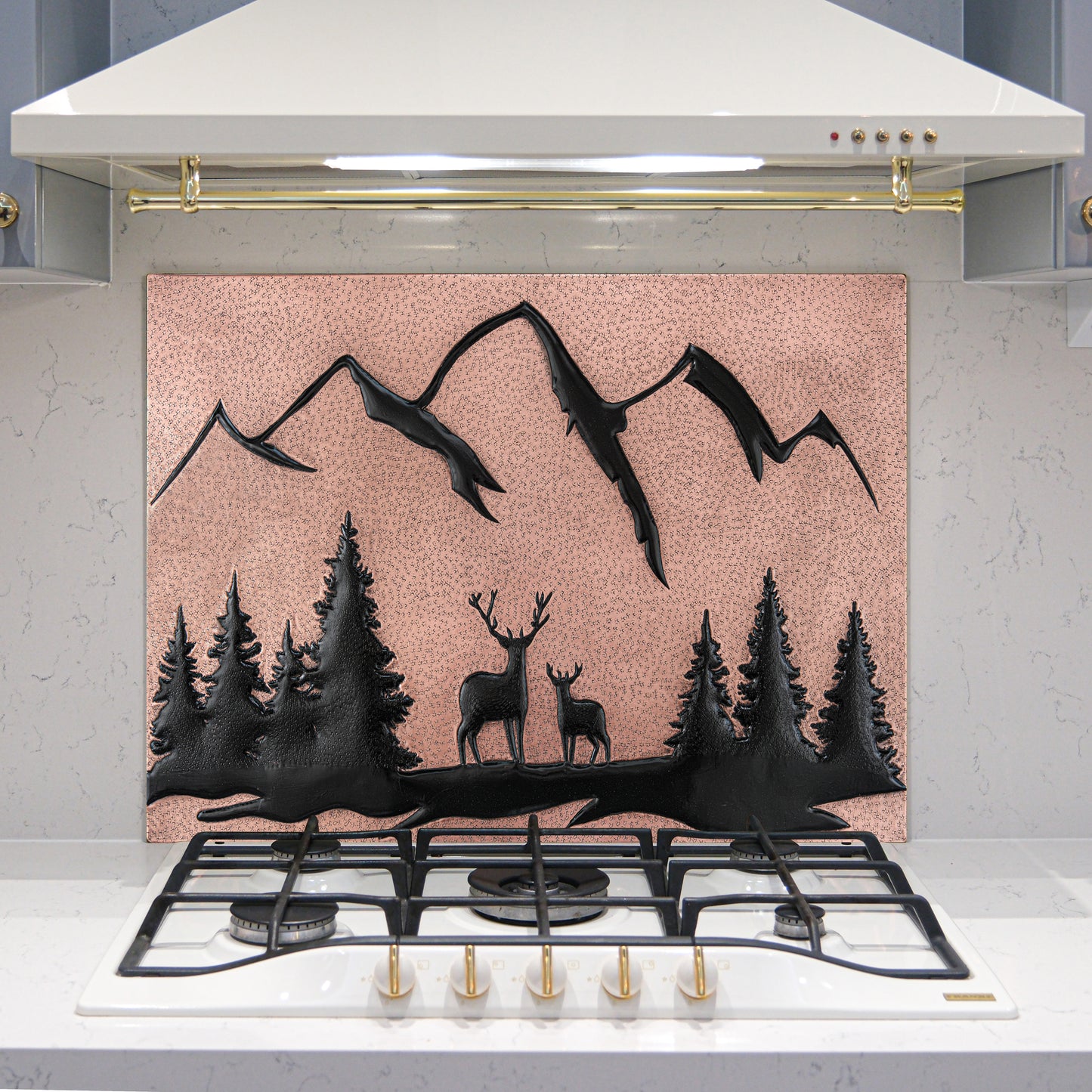 Lodge & Cabin Kitchen Backsplash Tile - Copper Deer in Forest - Copper & Black - Natuross
