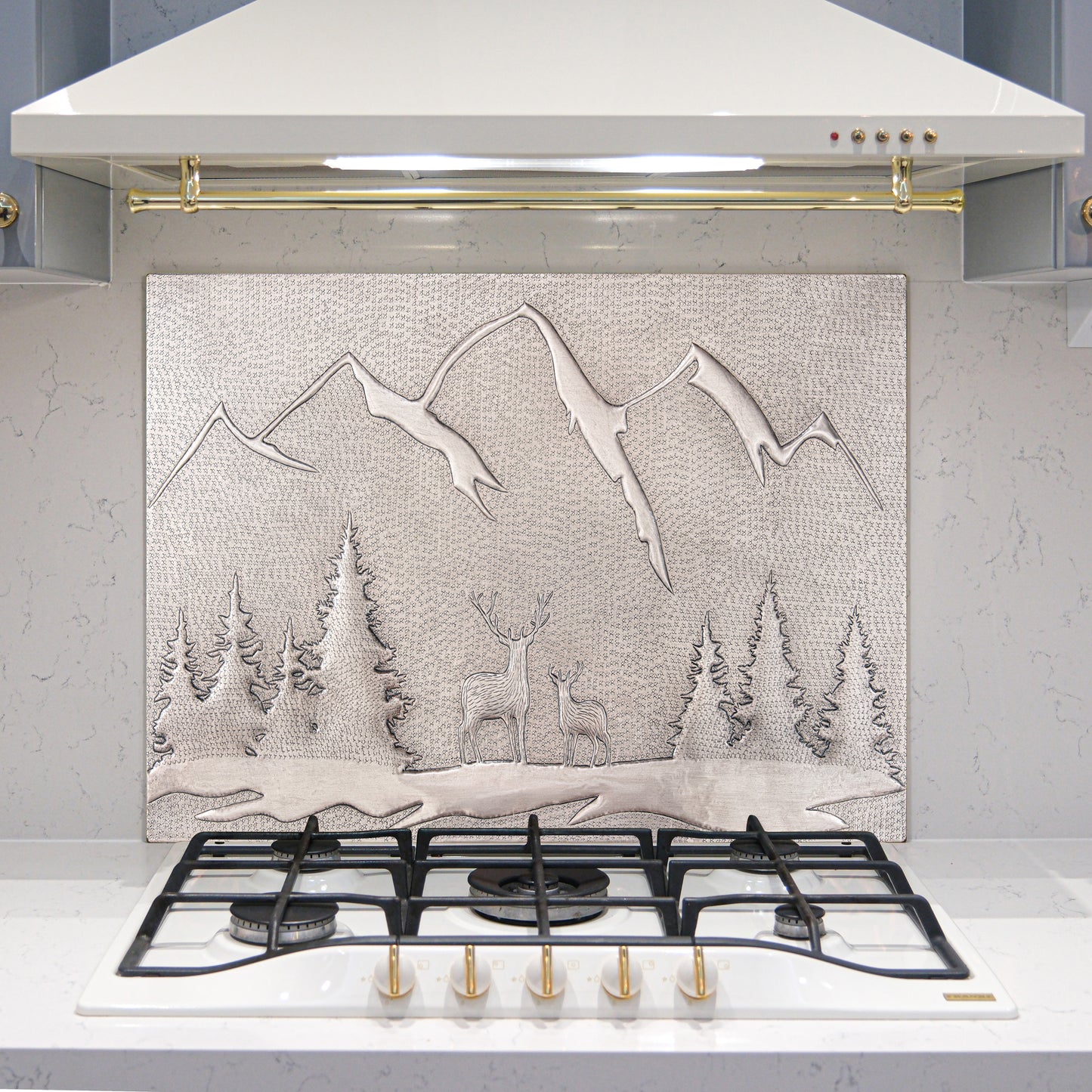 Lodge & Cabin Kitchen Backsplash Tile - Copper Deer in Forest - Gray - Natuross