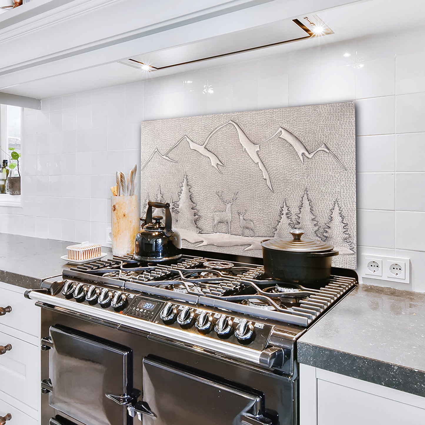 Lodge & Cabin Kitchen Backsplash Tile - Copper Deer in Forest - Gray - Natuross