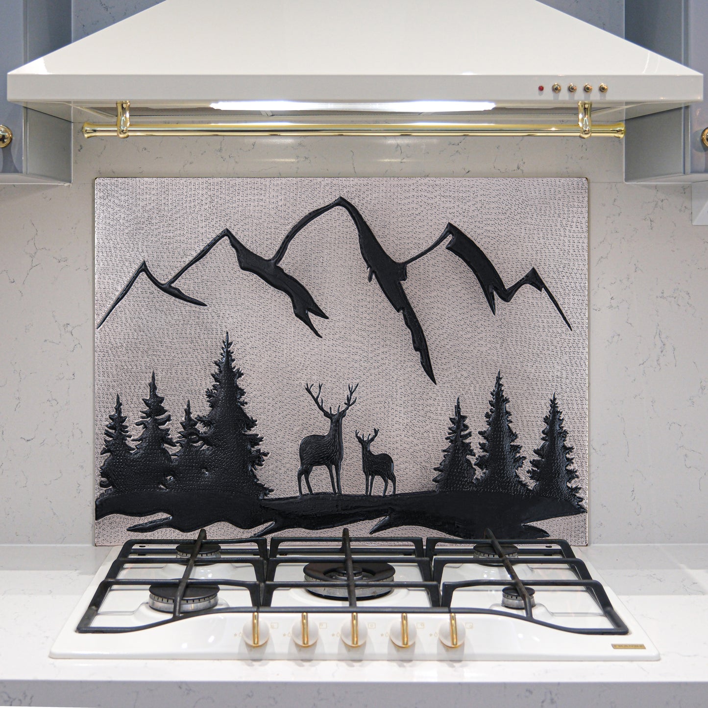 Lodge & Cabin Kitchen Backsplash Tile - Copper Deer in Forest - Gray & Black - Natuross