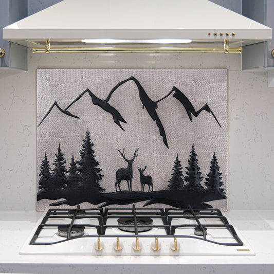 Lodge & Cabin Kitchen Backsplash Tile - Copper Deer in Forest - Gray & Black - Natuross