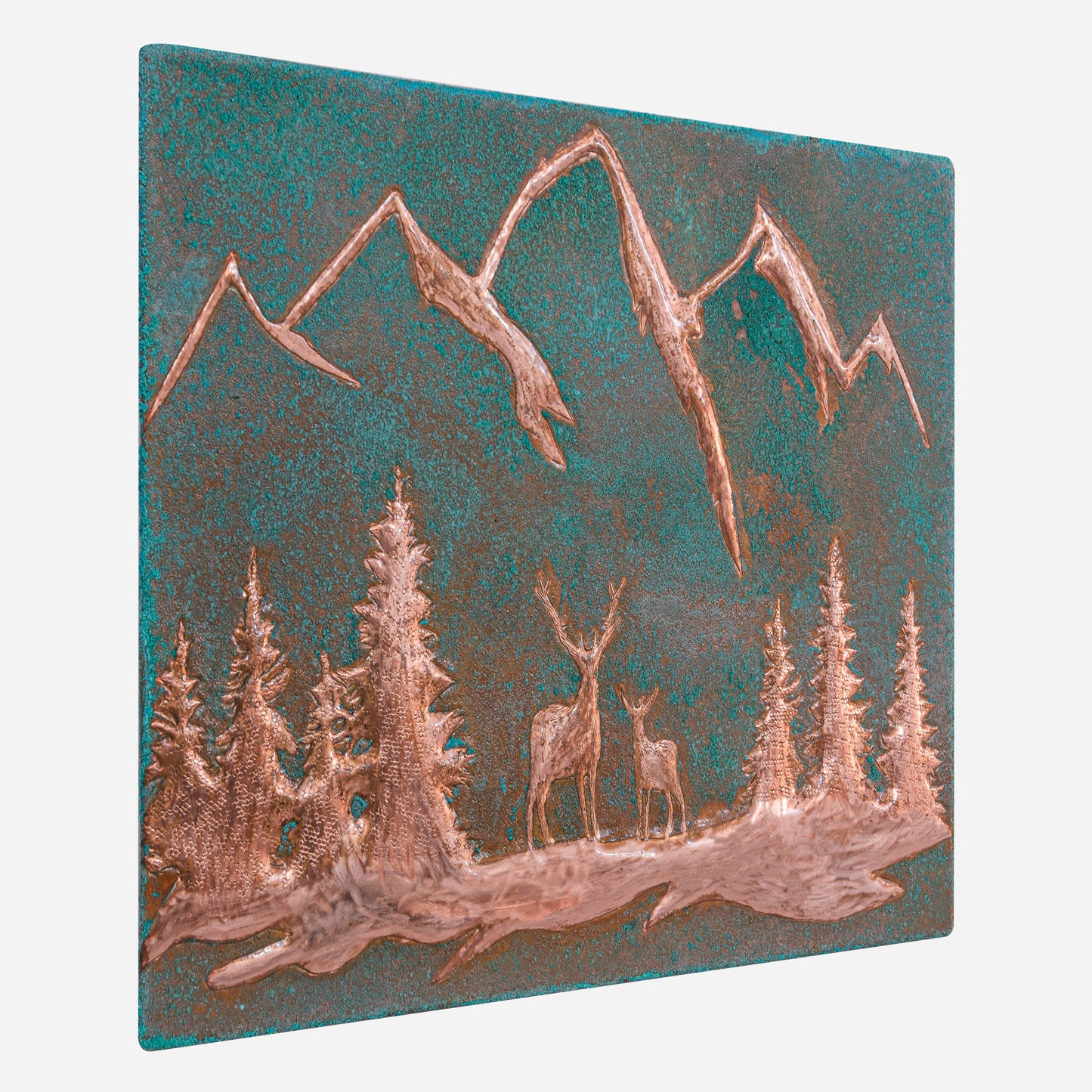 Lodge & Cabin Kitchen Backsplash Tile - Copper Deer in Forest - Green Patina - Natuross