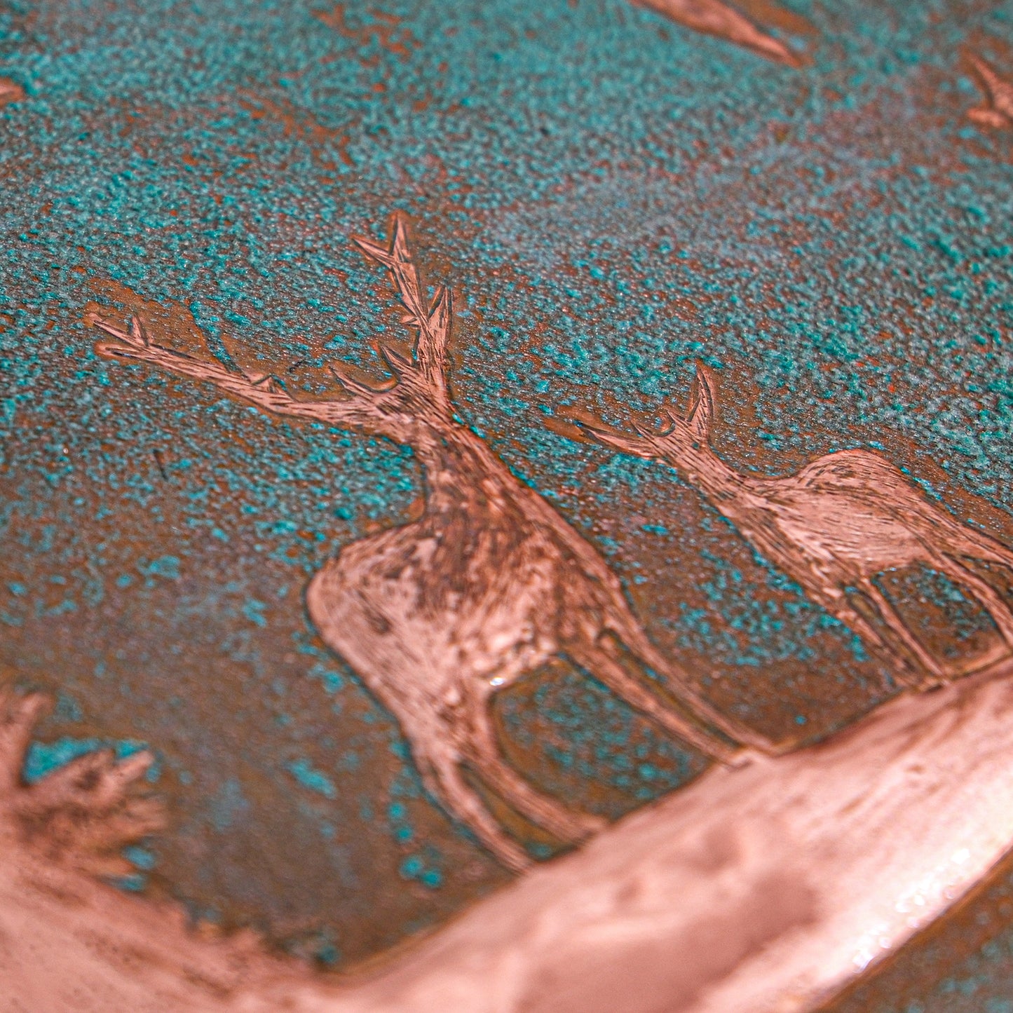 Lodge & Cabin Kitchen Backsplash Tile - Copper Deer in Forest - Green Patina - Natuross