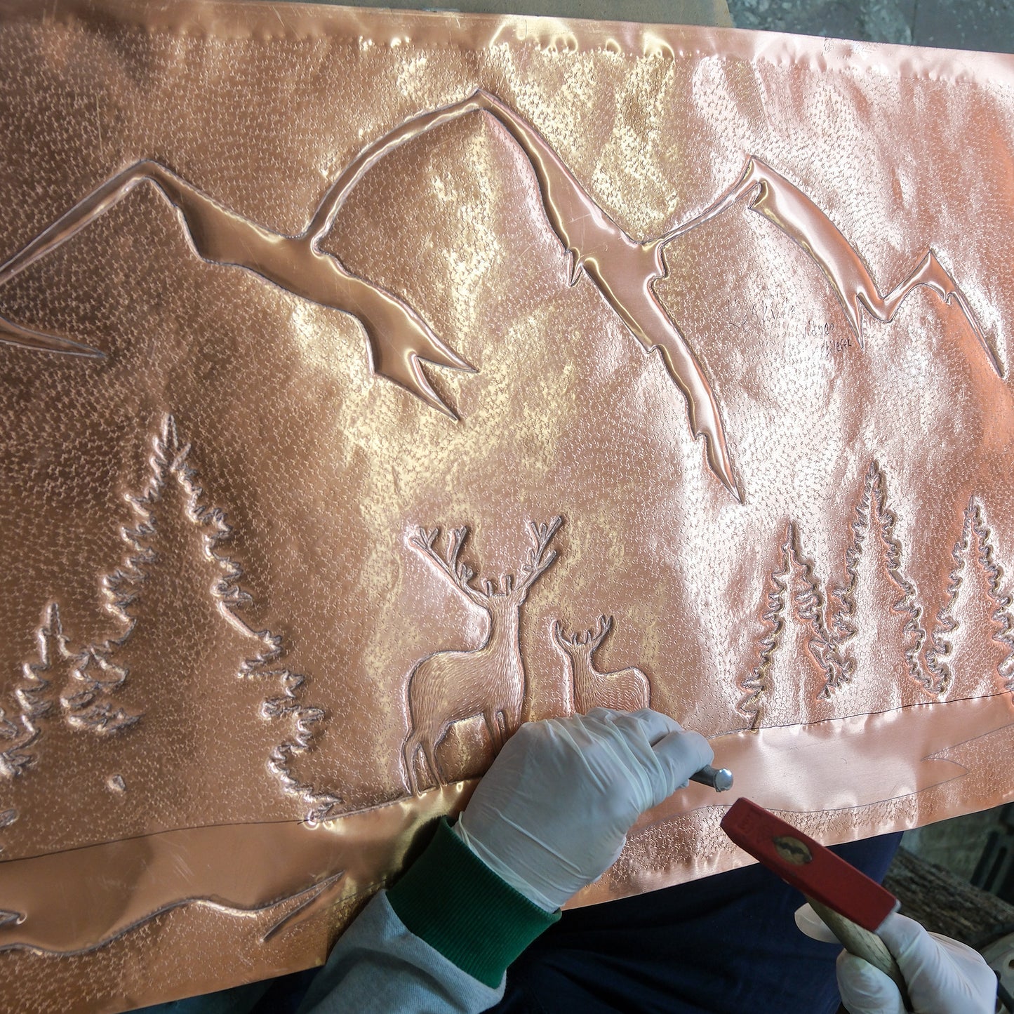 Lodge & Cabin Kitchen Backsplash Tile - Copper Deer in Forest - Natural Copper - Natuross