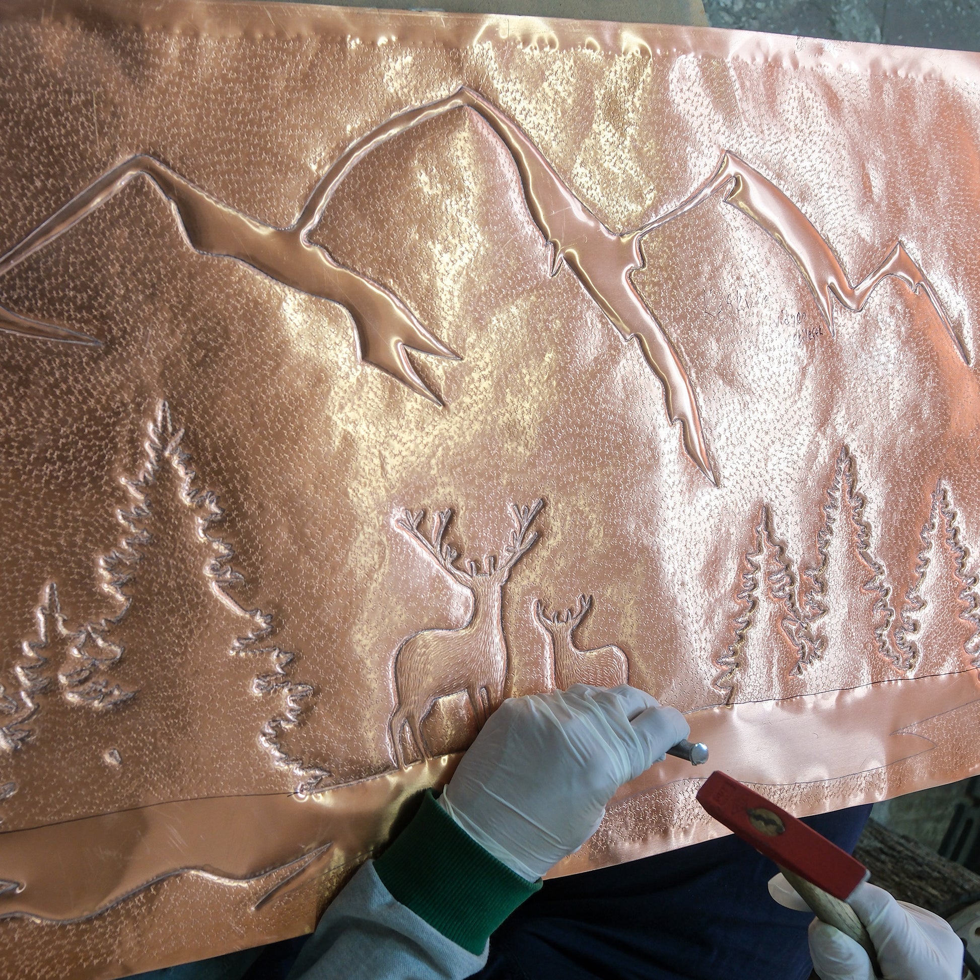 Lodge & Cabin Kitchen Backsplash Tile - Copper Deer in Forest - Gray & Black - Natuross