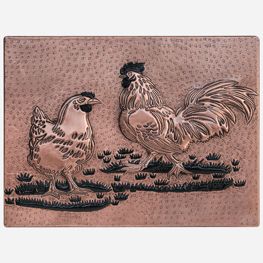 Farmhouse Kitchen Backsplash Tile - Copper Rooster & Chicken - Copper & Black - Natuross