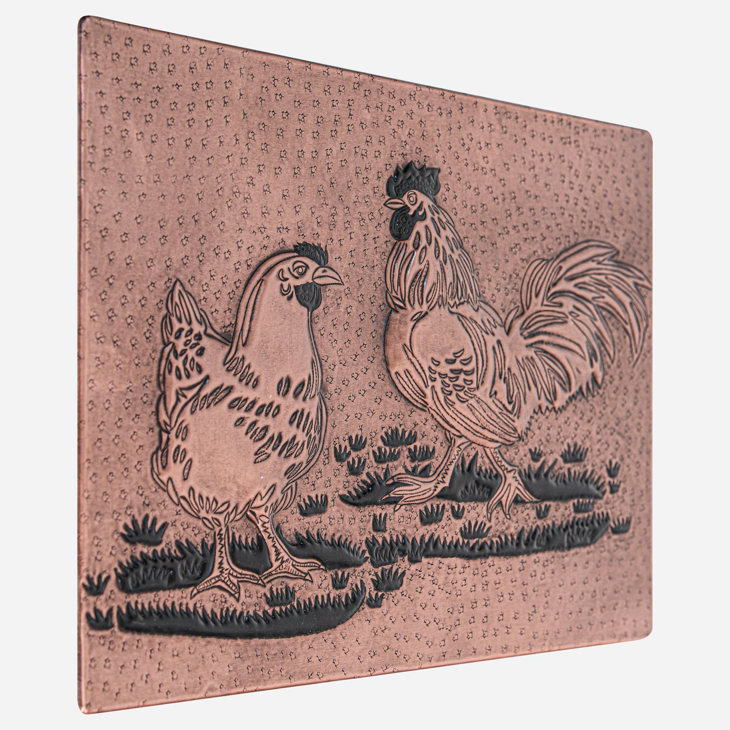 Farmhouse Kitchen Backsplash Tile - Copper Rooster & Chicken - Copper & Black - Natuross