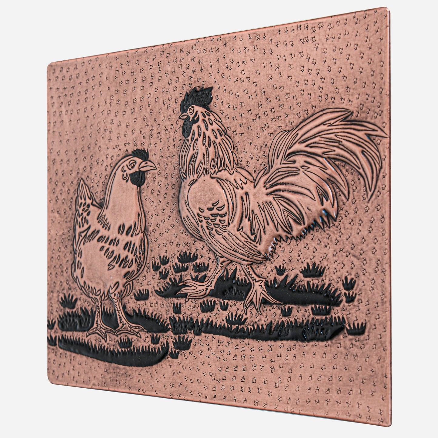 Farmhouse Kitchen Backsplash Tile - Copper Rooster & Chicken - Copper & Black - Natuross