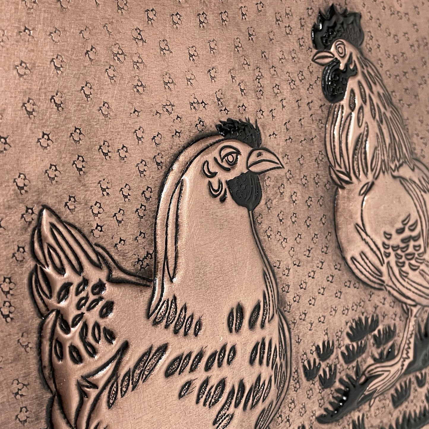 Farmhouse Kitchen Backsplash Tile - Copper Rooster & Chicken - Copper & Black - Natuross