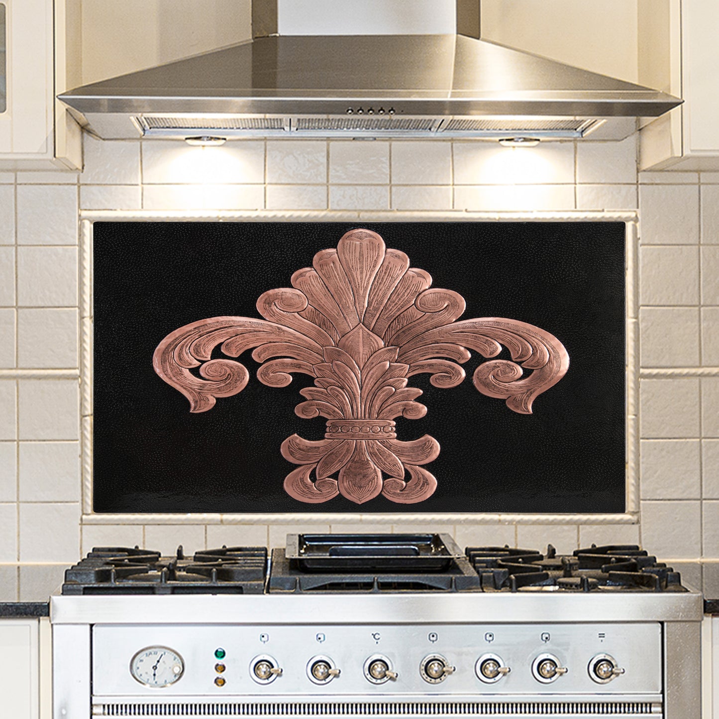 French Country Kitchen Backsplash Tile - Copper Fleur De Lys - Black - Natuross