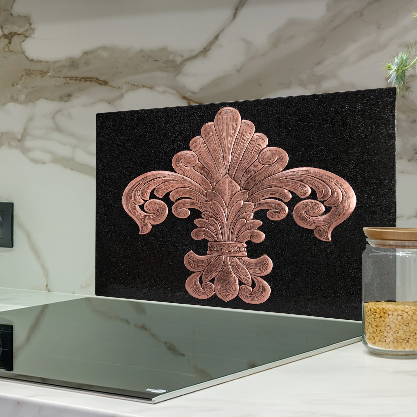 French Country Kitchen Backsplash Tile - Copper Fleur De Lys - Black - Natuross