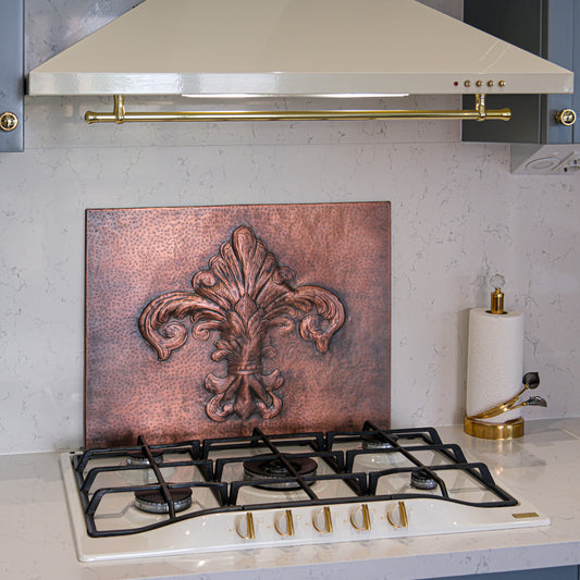 French Country Kitchen Backsplash Tile - Copper Fleur De Lys - Brown Patina - Natuross