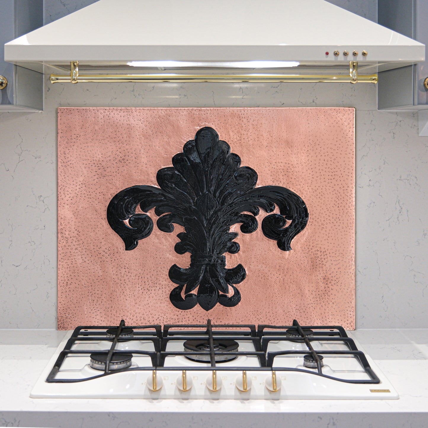 French Country Kitchen Backsplash Tile - Copper Fleur De Lys - Copper & Black - Natuross