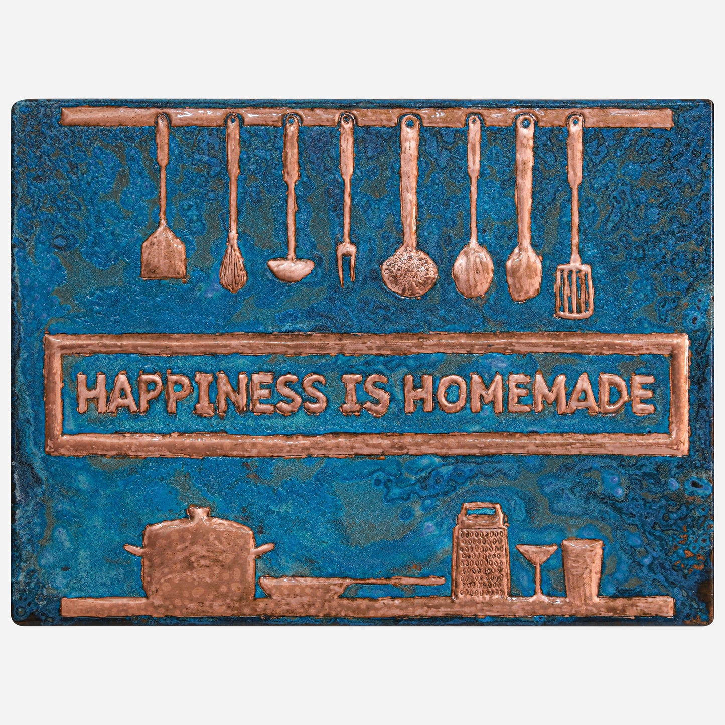 Cozy Home Kitchen Backsplash Tile - Copper Happiness is Homemade - Blue Patina - Natuross