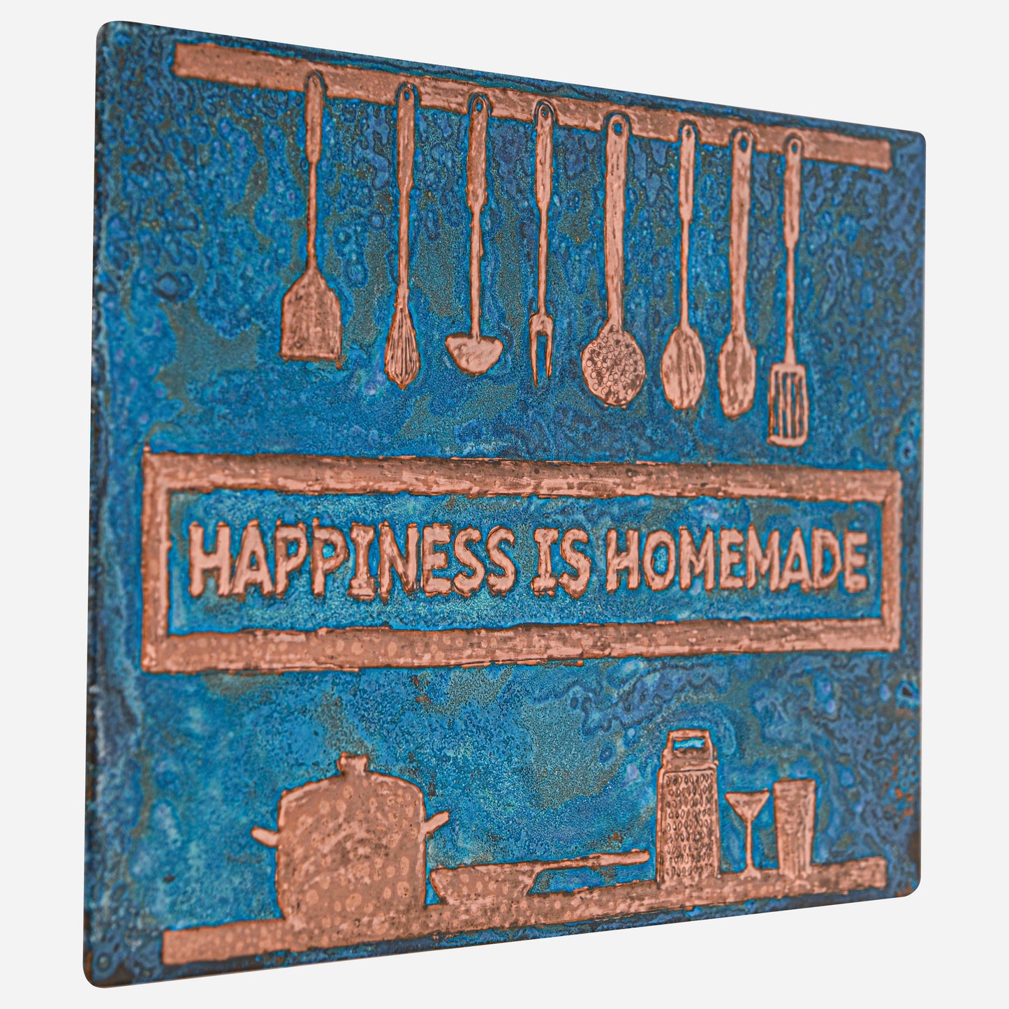 Cozy Home Kitchen Backsplash Tile - Copper Happiness is Homemade - Blue Patina - Natuross