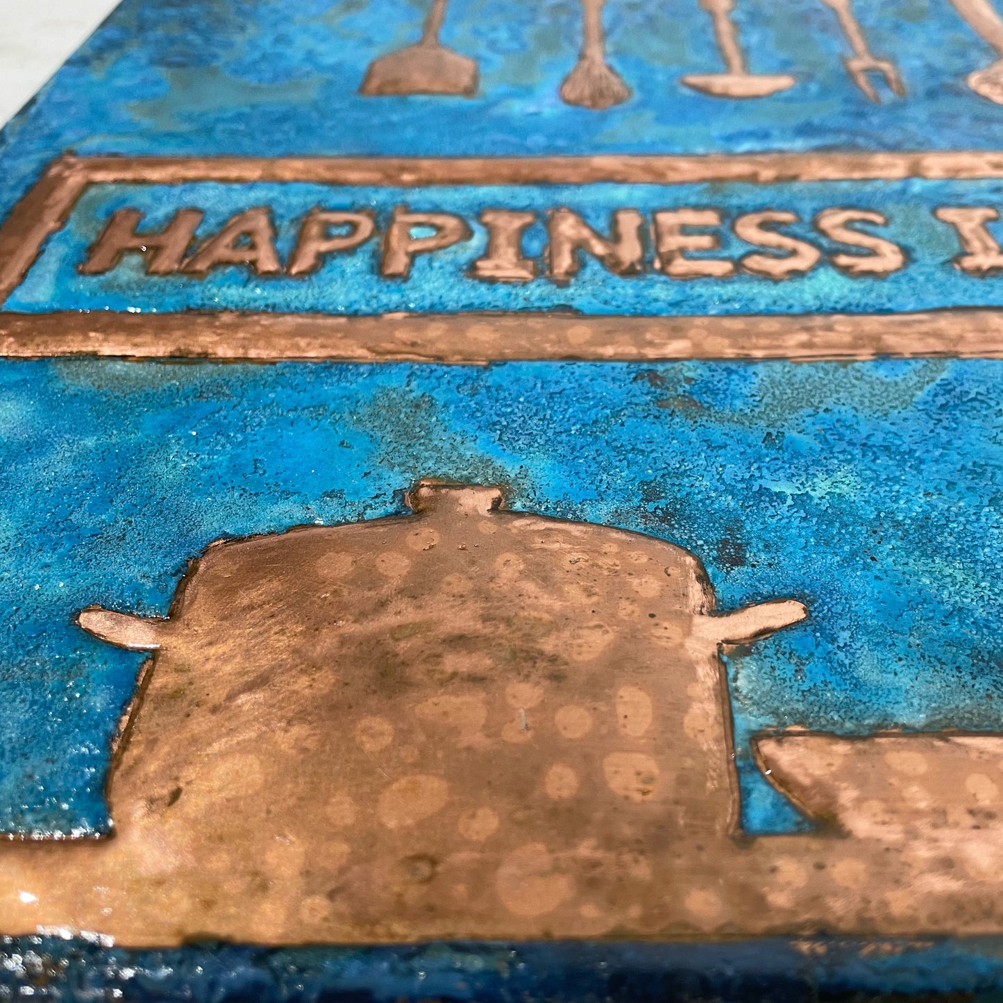 Cozy Home Kitchen Backsplash Tile - Copper Happiness is Homemade - Blue Patina - Natuross